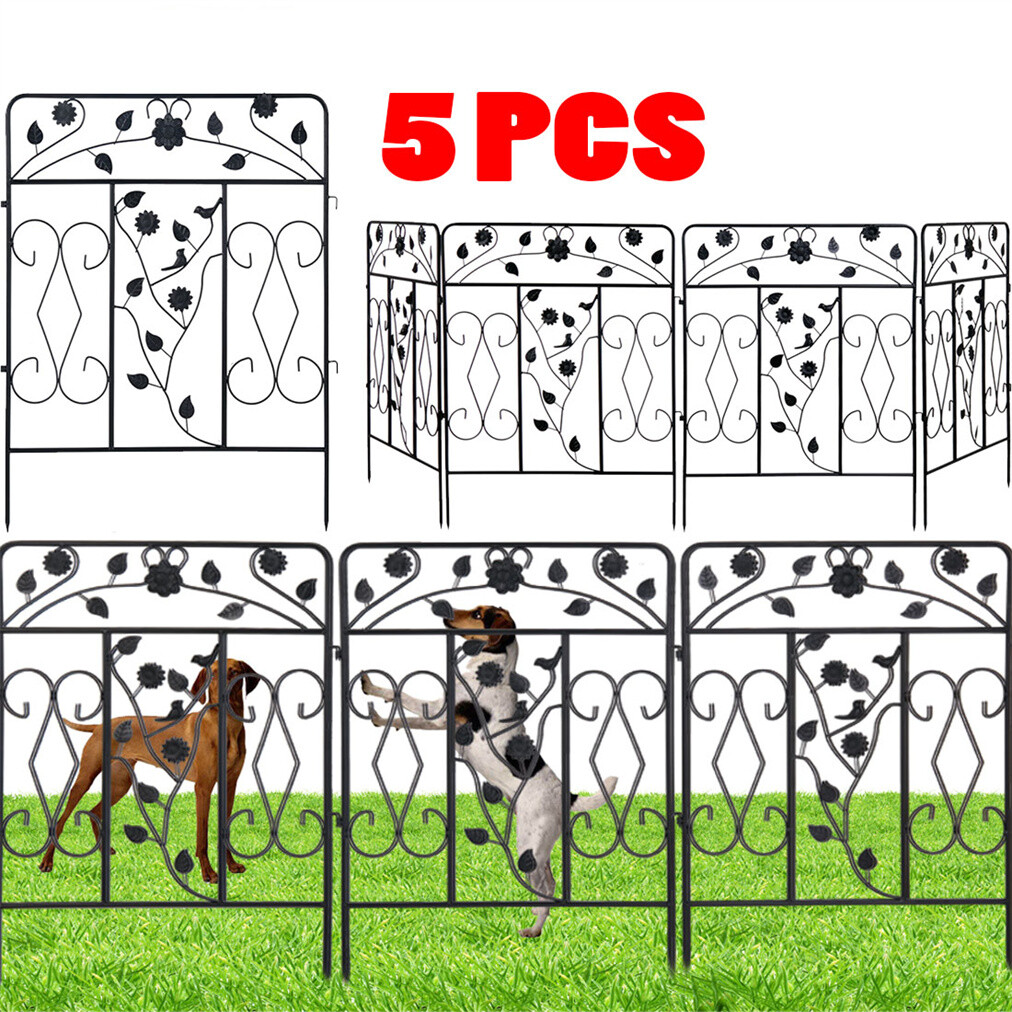 Sturdy Decorative Garden Metal Fence Temporary Animal Barrier 5 Panels for Yard