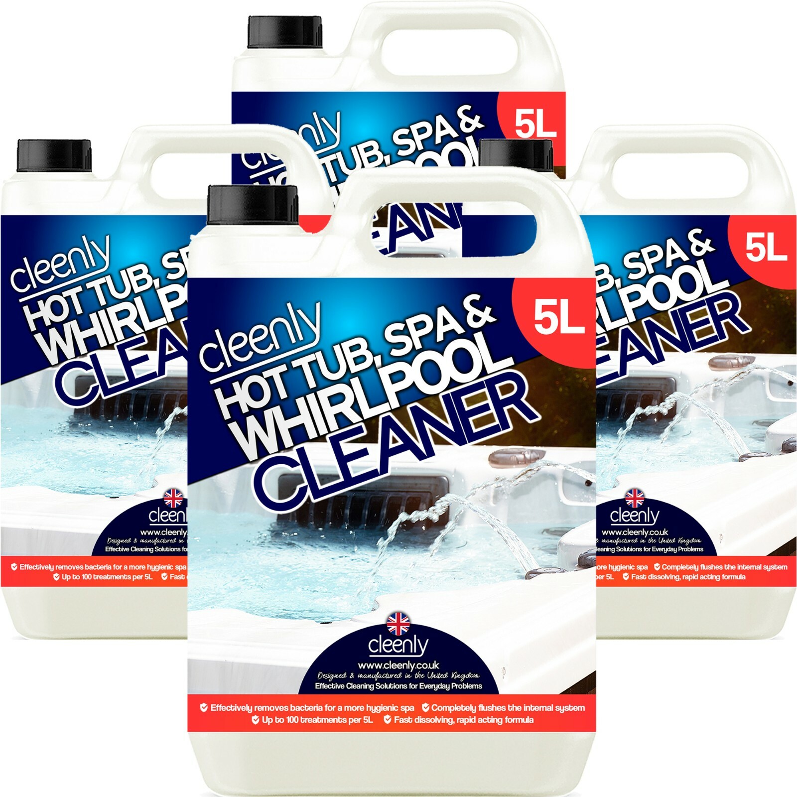Cleenly Hot Tub Spa Whirlpool Cleaner Hygienic Cleaning Chemical 4 x 5L