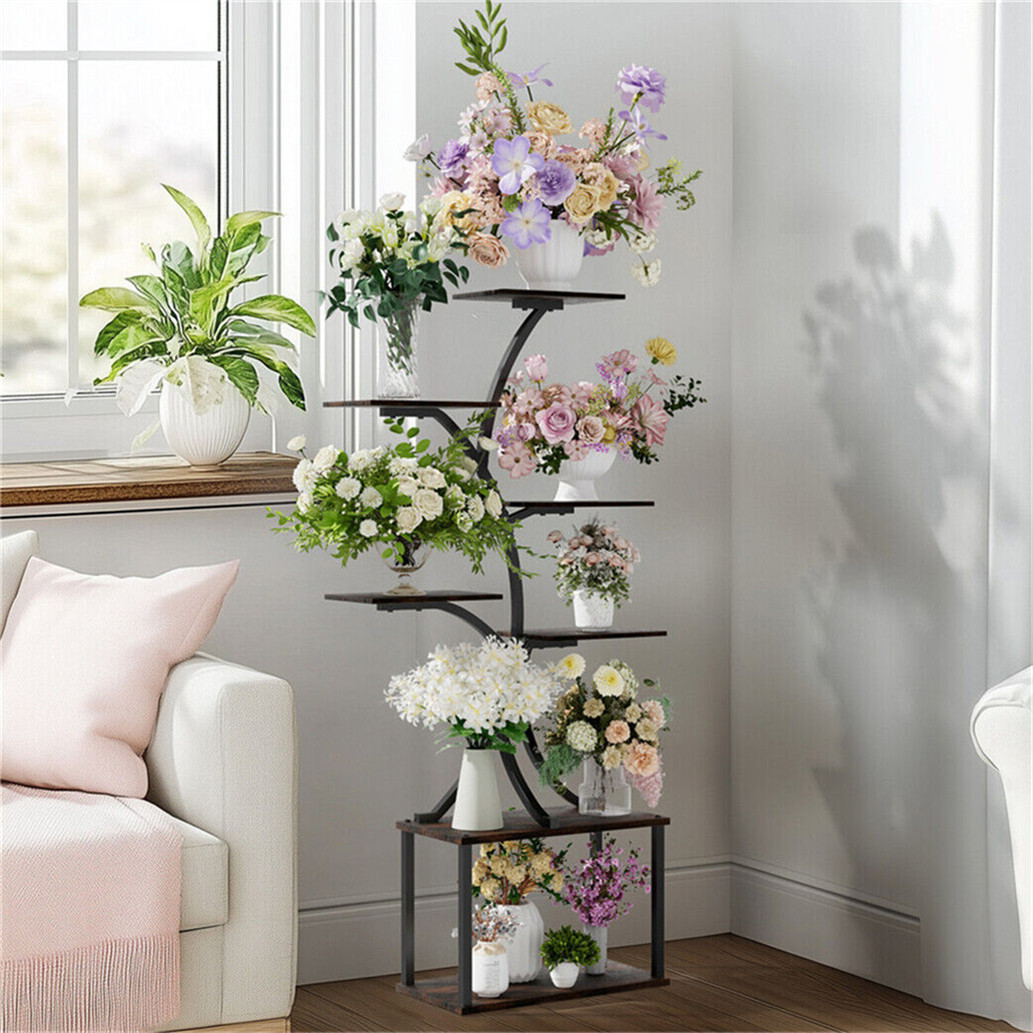 151cm Tall Tree Shaped Plant Stand Metal Flower Holder Multiple Shelves Indoor