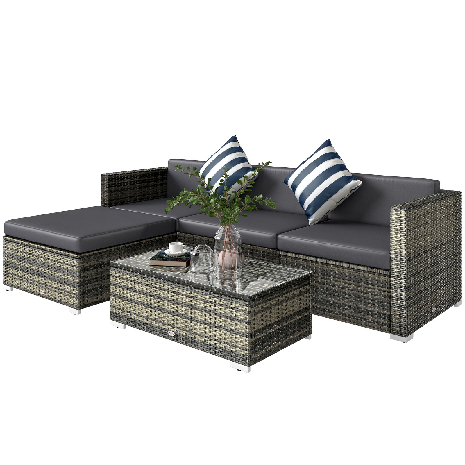 Outsunny 5 Pieces Rattan Sofa Set Wicker Sectional Cushion Patio Grey Garden