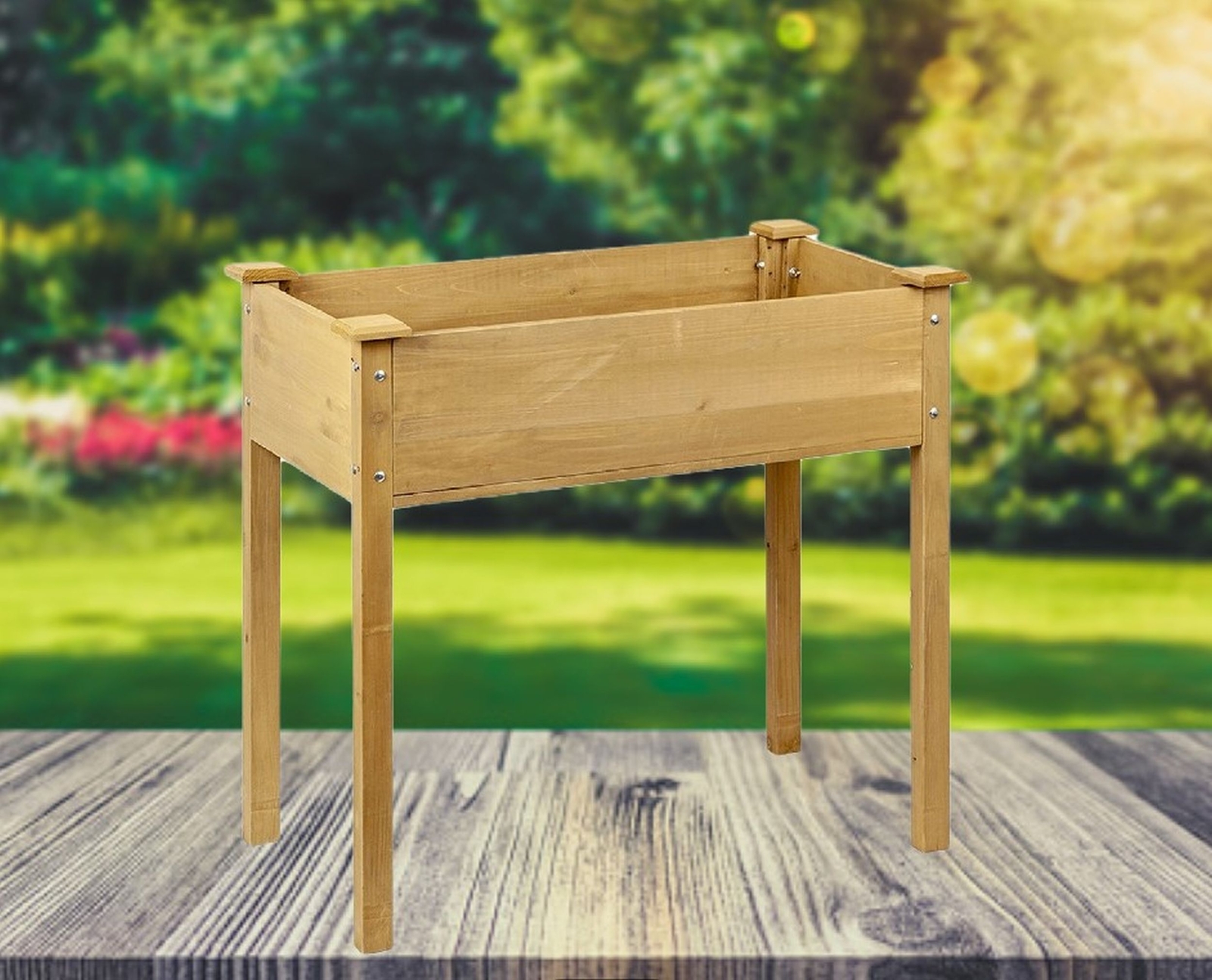 Raised Wooden Garden Planter Tall Flower Herb Bed Patio Potting Table 83x79.5cm