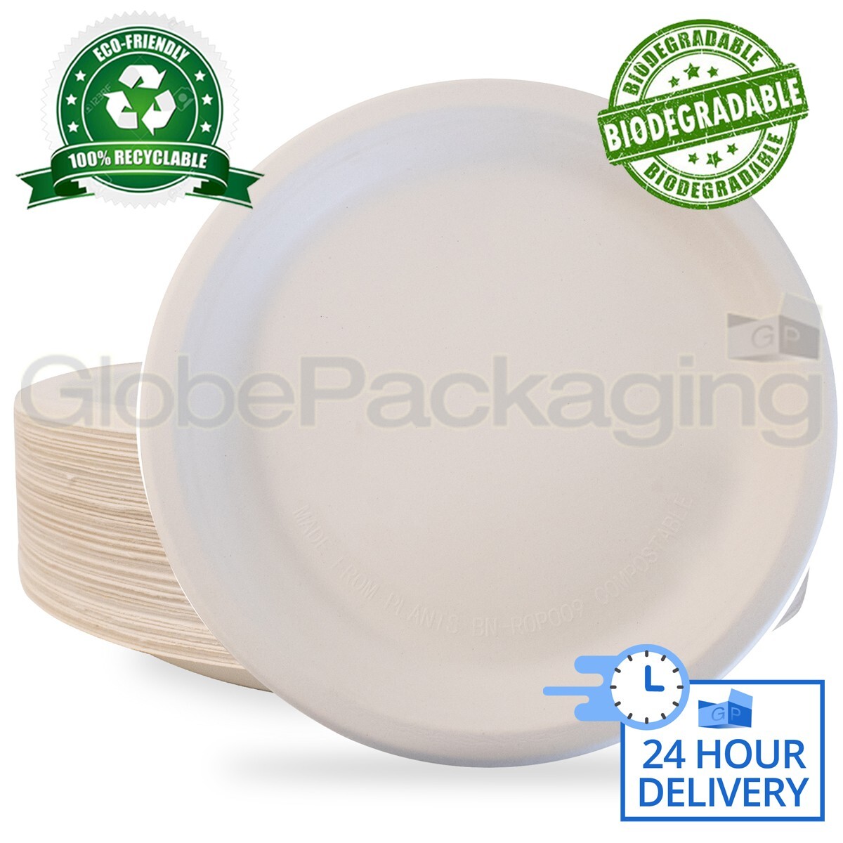 200 x STRONG HEAVYWEIGHT BAGASSE 9" ROUND DISPOSABLE PLATES *ECO-FRIENDLY PAPER*