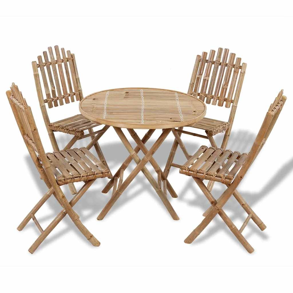 1 Table + 4 Chairs Foldable Outdoor Garden Bamboo Dining Set Space Saving vidaXL