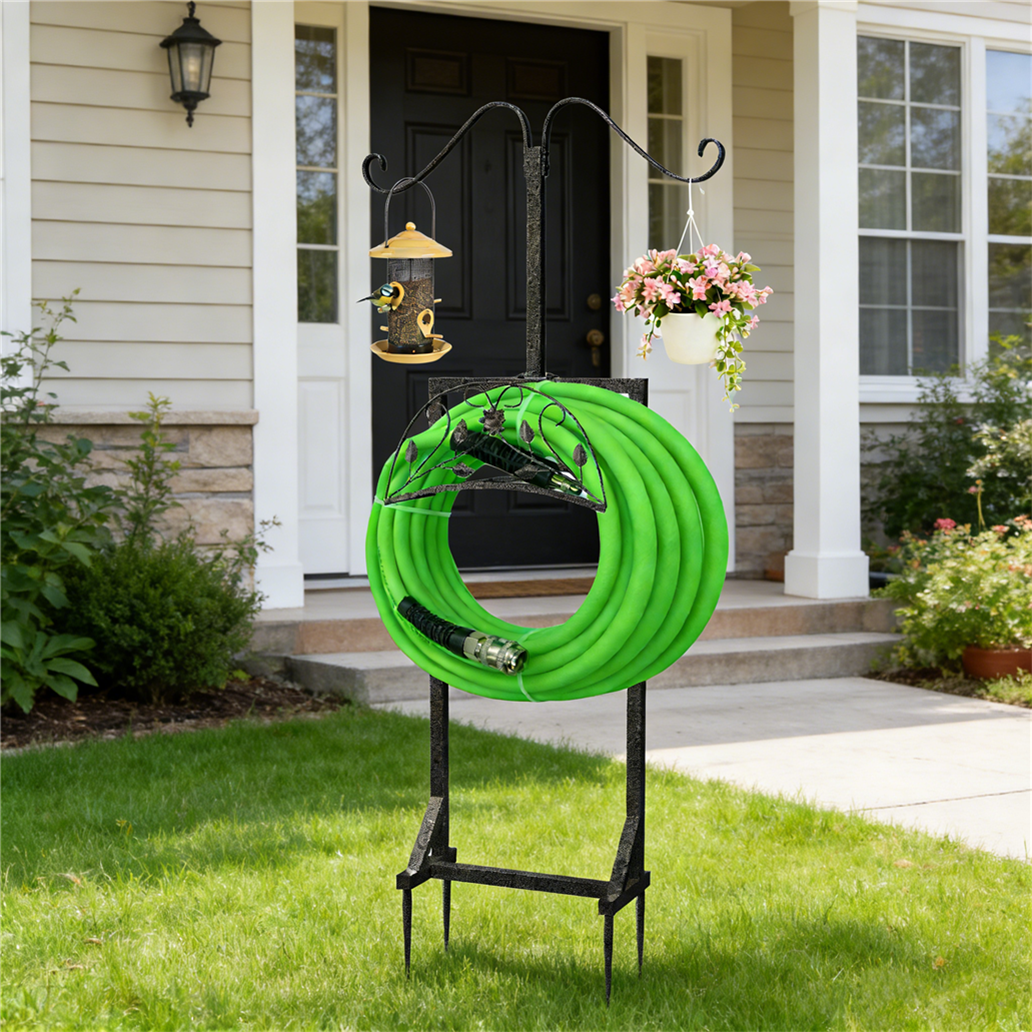 Rustproof Garden Water Hose Holder Stand with Stable Base Holds 150-Feet Hoses