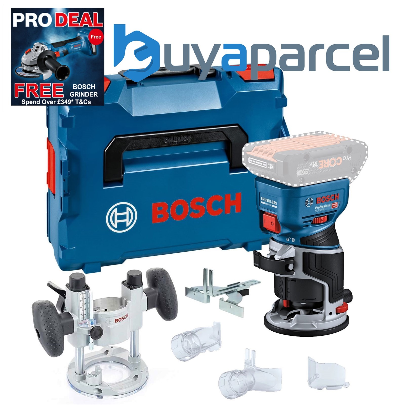 Bosch GKF 18V-8 18v Brushless Cordless Palm Router Trimmer Lboxx + Plunge Base