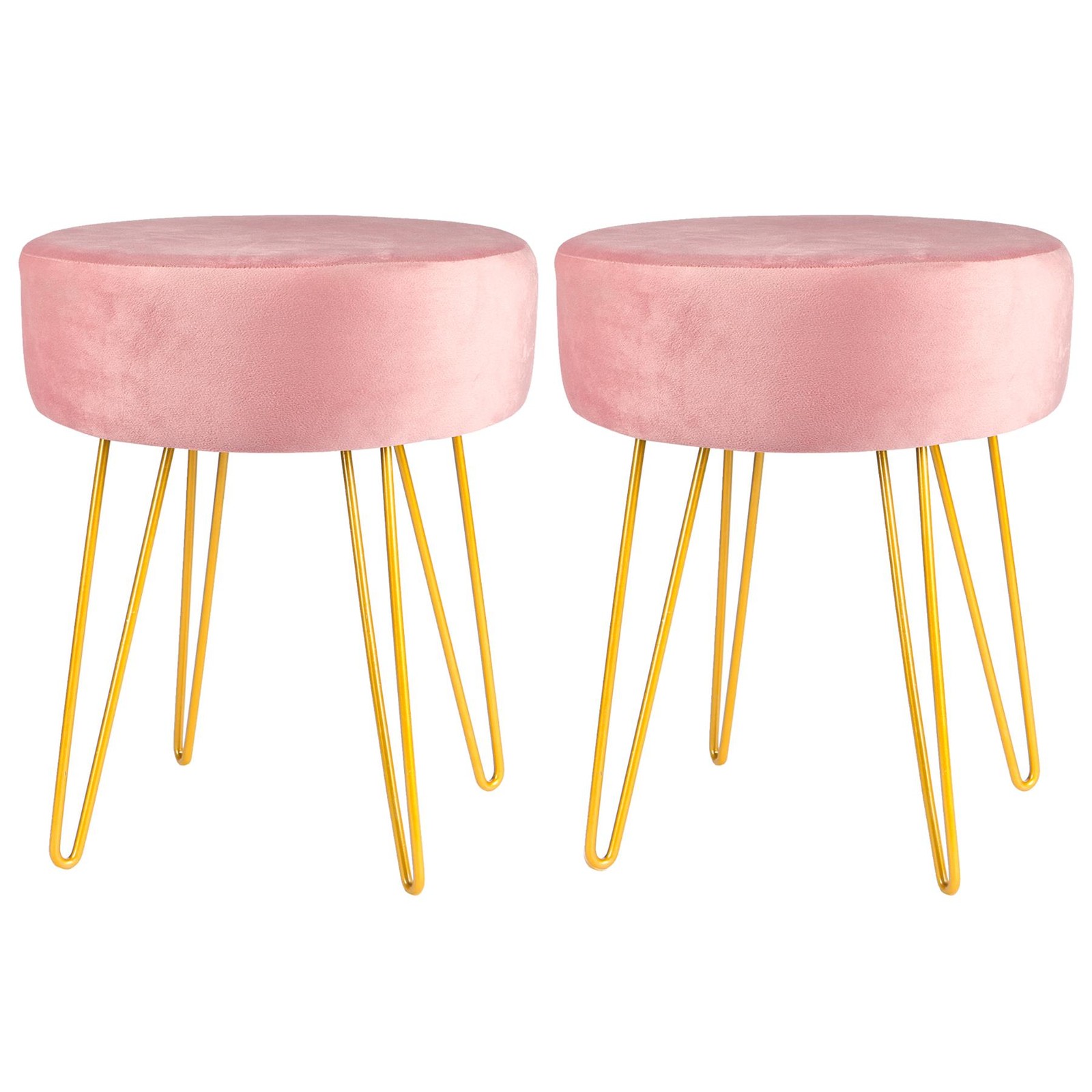 Round Velvet Footstools Bedroom Dressing Table Accent Pouffe 35 x 40cm Pink