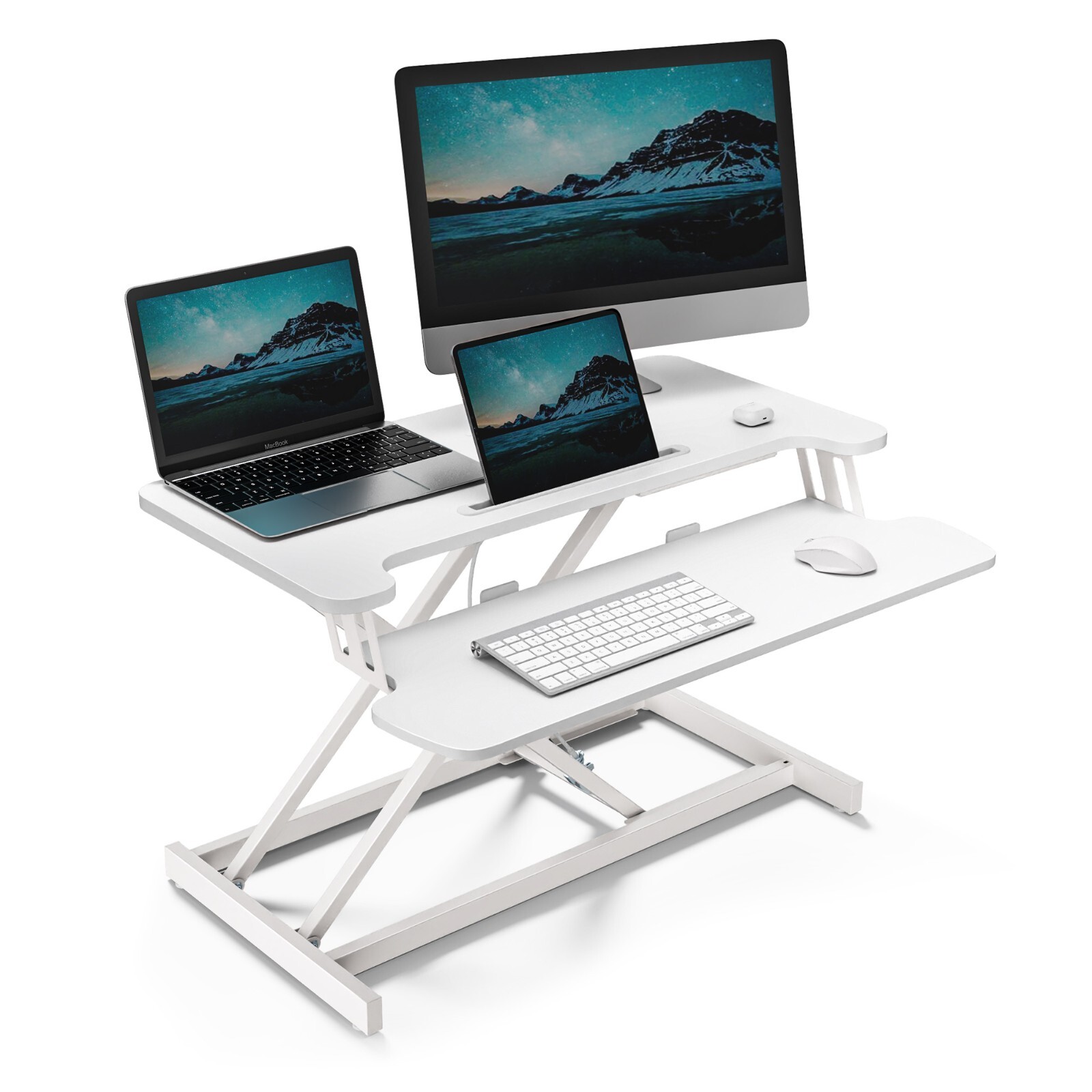 VonHaus Standing Desk Converter, Height Adjustable White Workstation