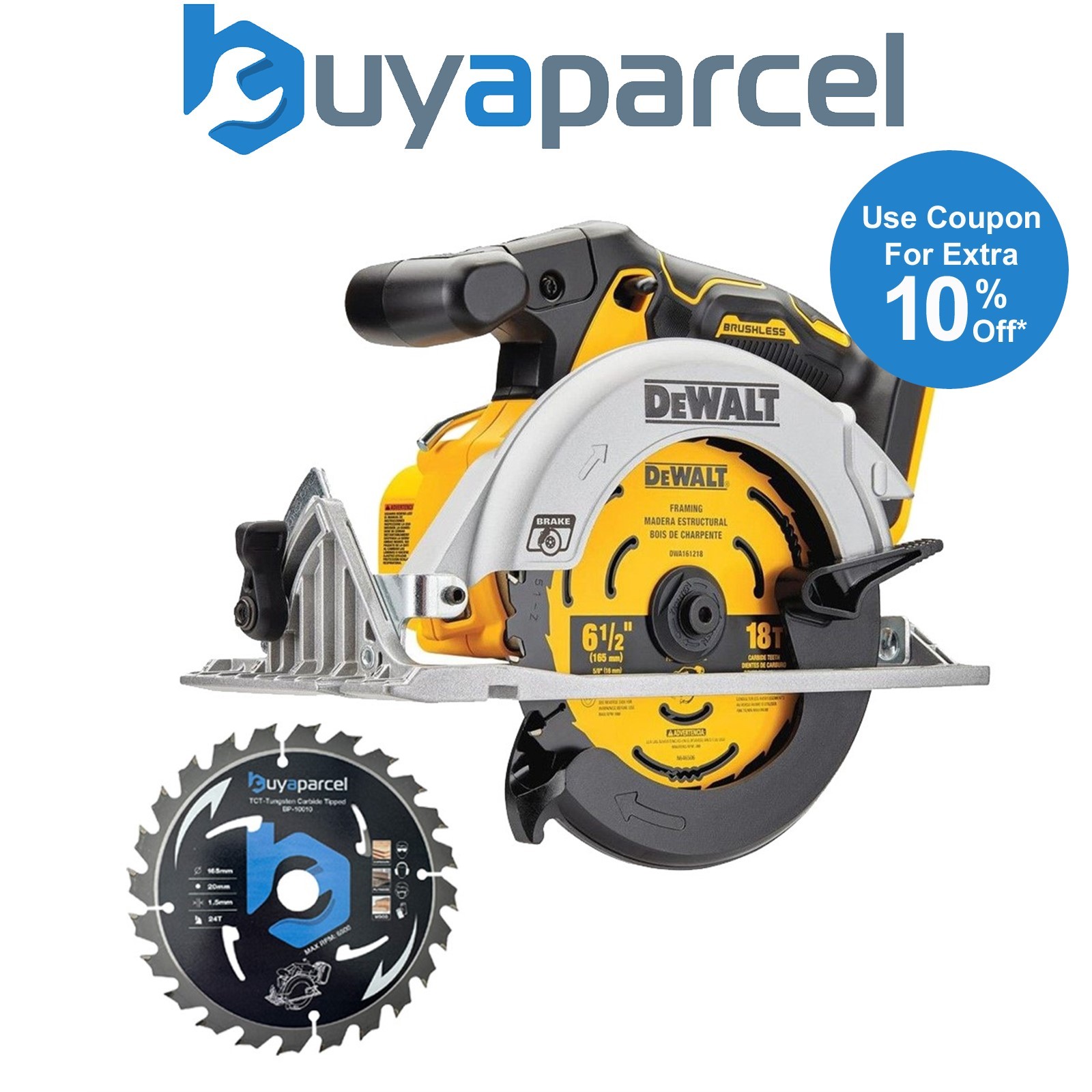 DeWalt 18v DCS565N XR Brushless Compact 165mm Circular Saw Bare Tool + BAP Blade