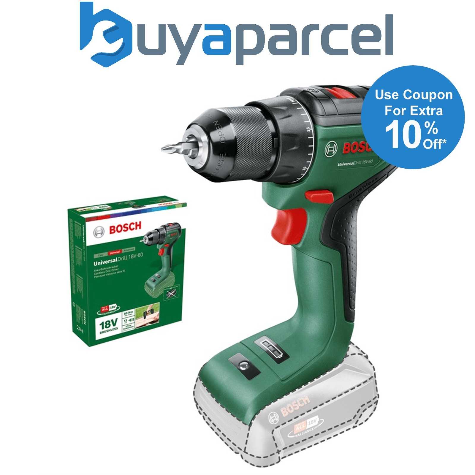Bosch Cordless 18v Drill Driver UniversalDrill 18V-60 Brushless Screwdriver Bare
