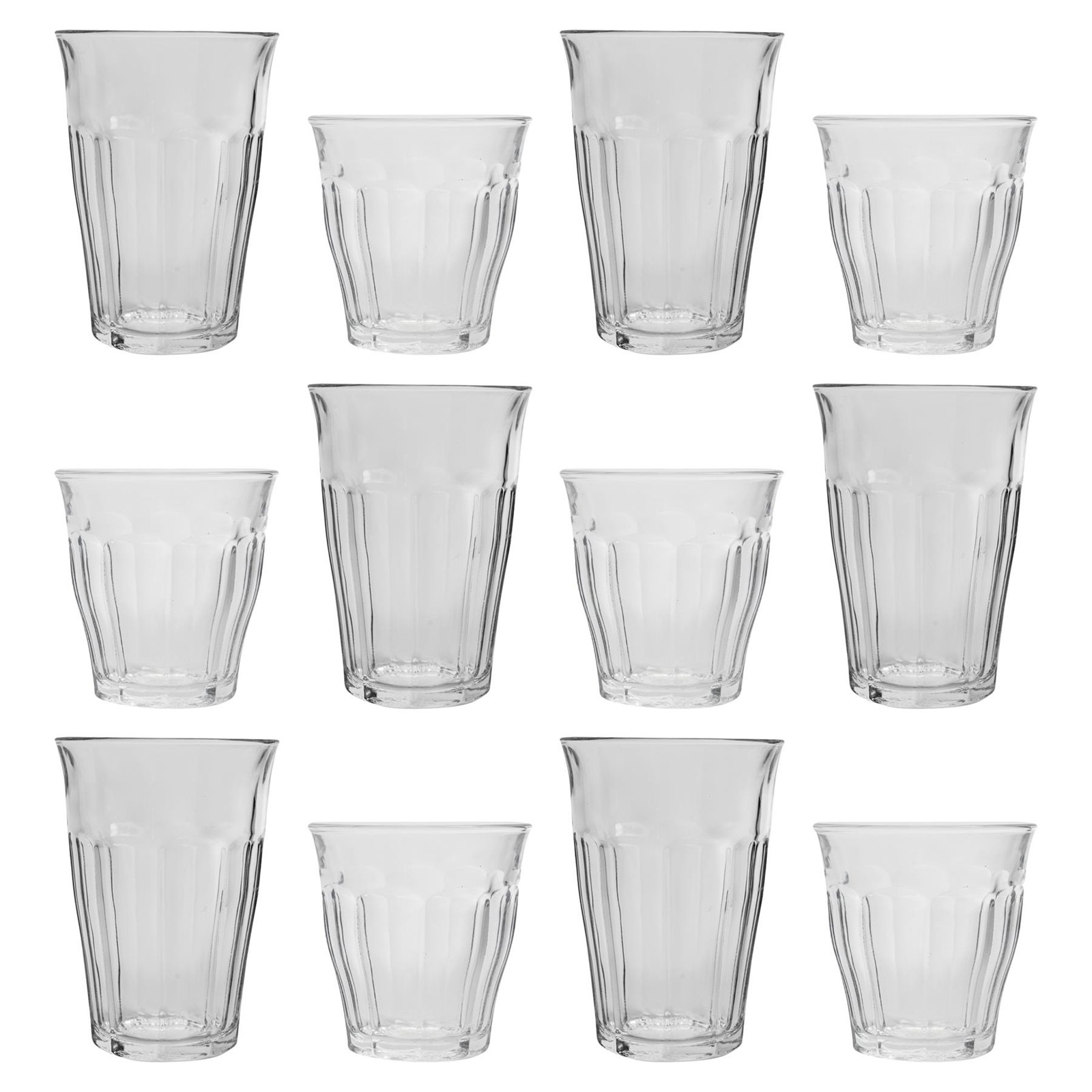 12pc Duralex Picardie Highball Glasses & Tumblers Set Clear Juice Cocktail Set