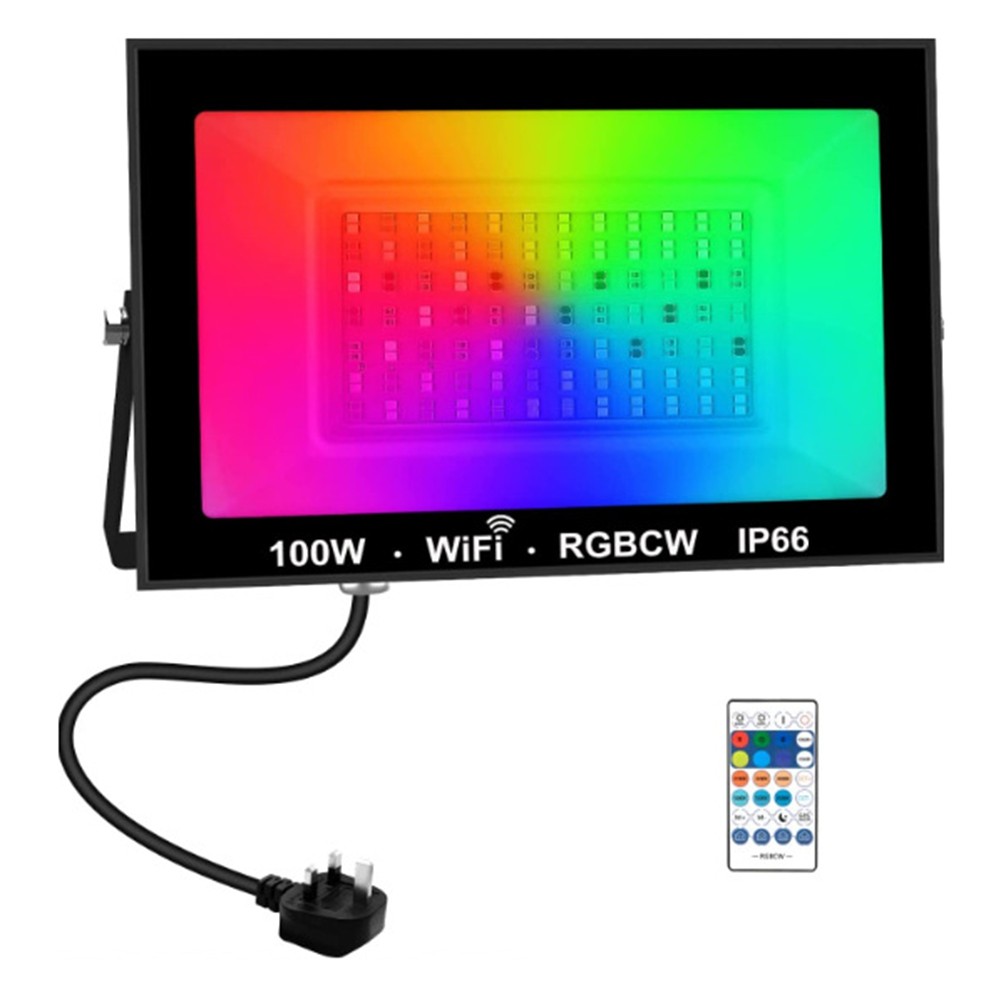 100W RGBCW LED Flood Light APP Remote Control Floodlight Outdoor Garden4687