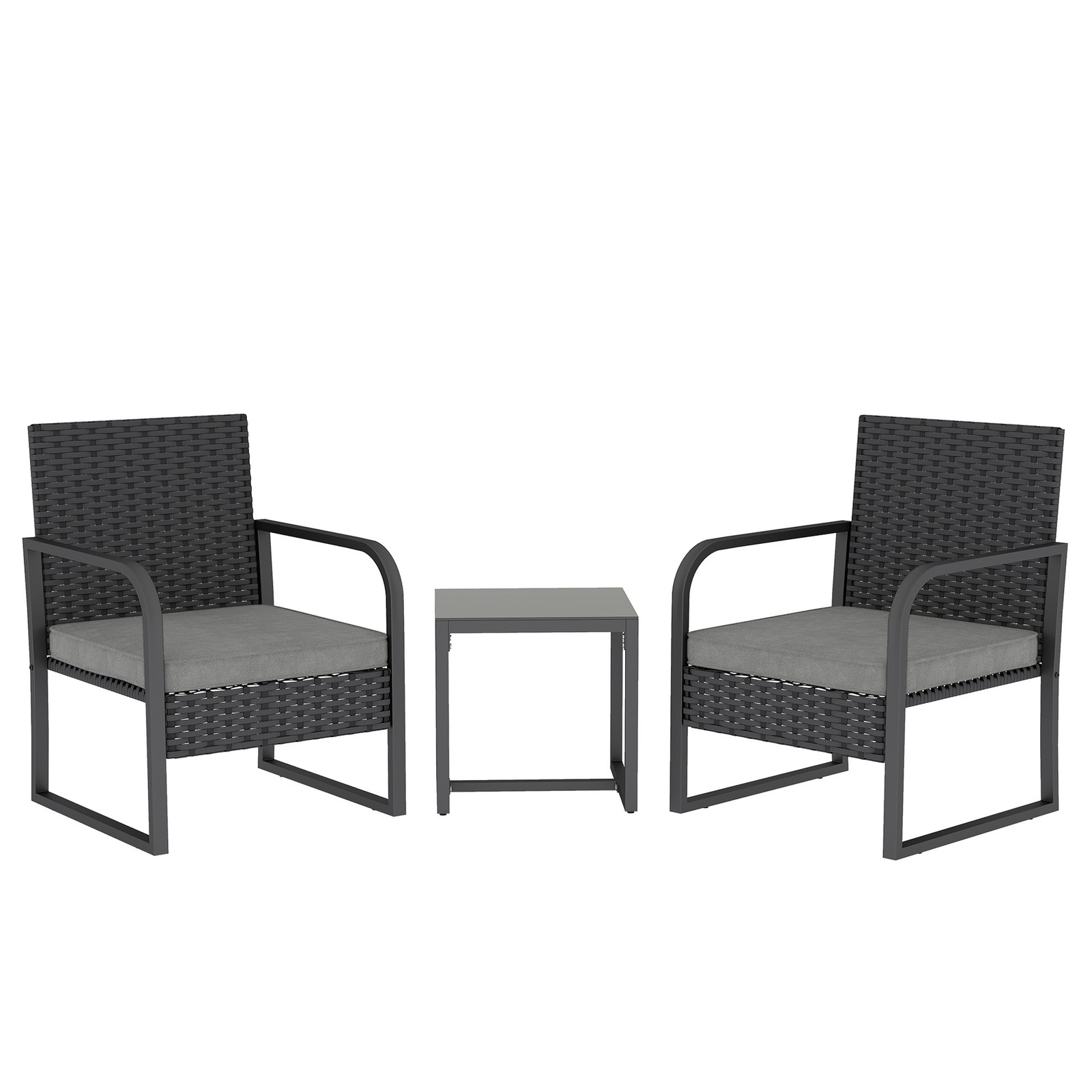 Outsunny Rattan Bistro Set, 3 Piece Garden Furniture Set Cushions, Black