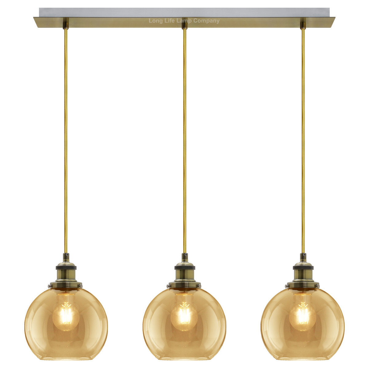 Vintage Gold Glass Ceiling Pendant Light 3 Globe Shades Round Lamp H3133