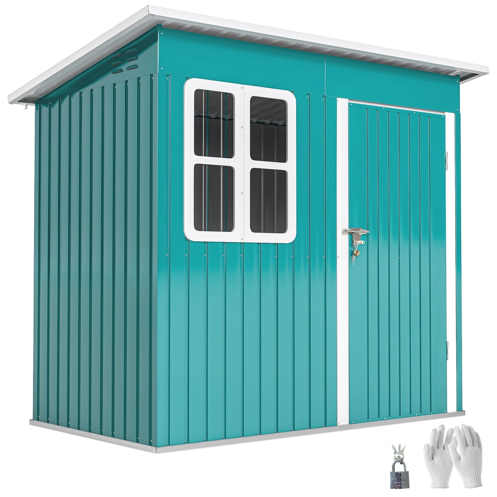 Outsunny 7 x 4ft Galvanised Steel Garden Shed with Foundation Kit, Green