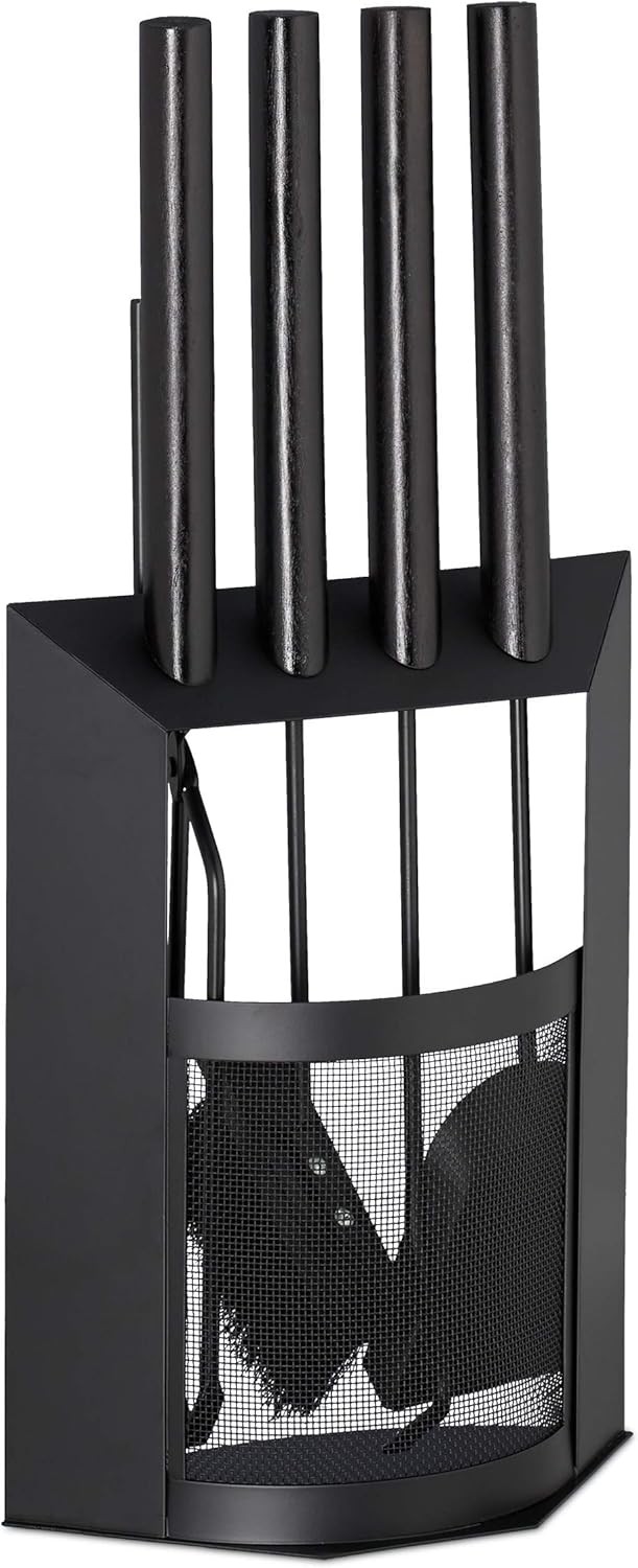 Relaxdays Fireplace Companion Set, 5-Piece Utensil Set with Shovel, Broom, Tong
