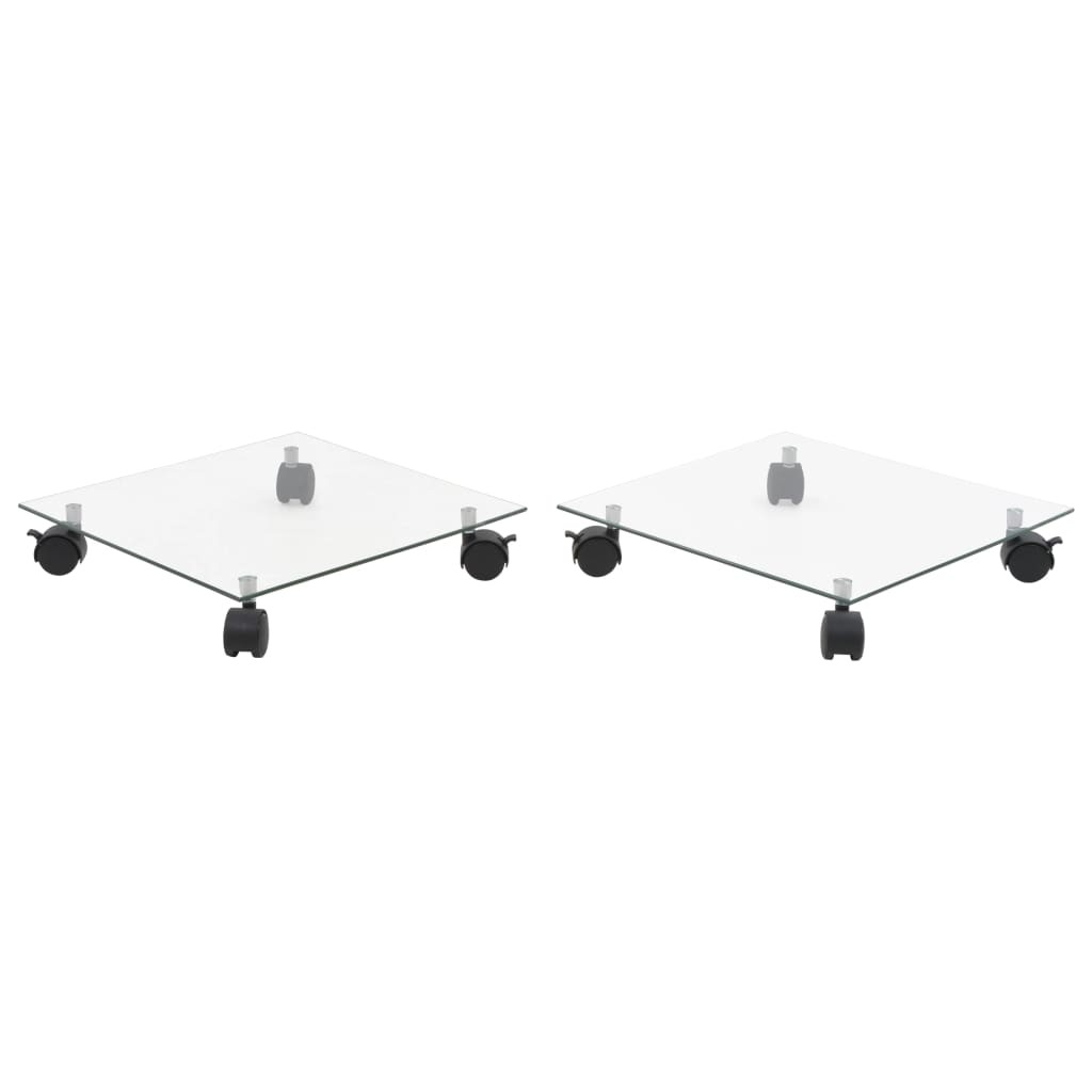 2x Plant Rollers Tempered Glass 35x35cm Square Holder Carrier Pot Base vidaXL