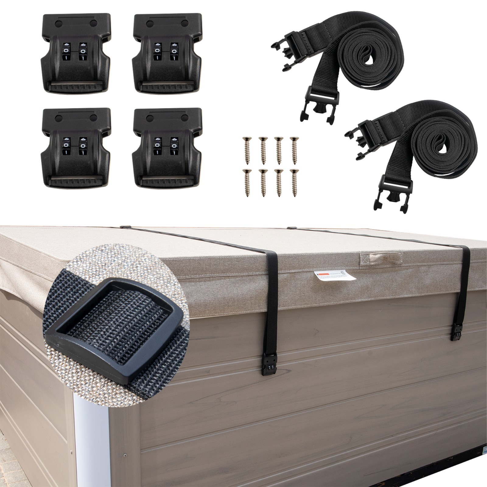 Happy Hot Tubs XL Storm Straps Adjustable Locking Strap for Hot Tubs Swim Spas