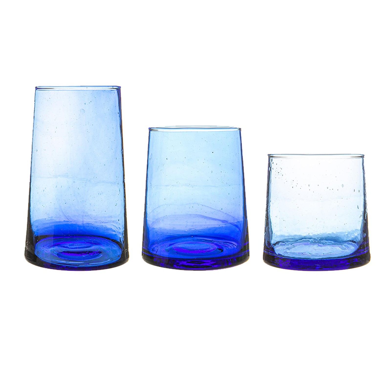 18 Piece Merzouga Recycled Highball and Tumbler Glasses Set Drinking Glass Blue