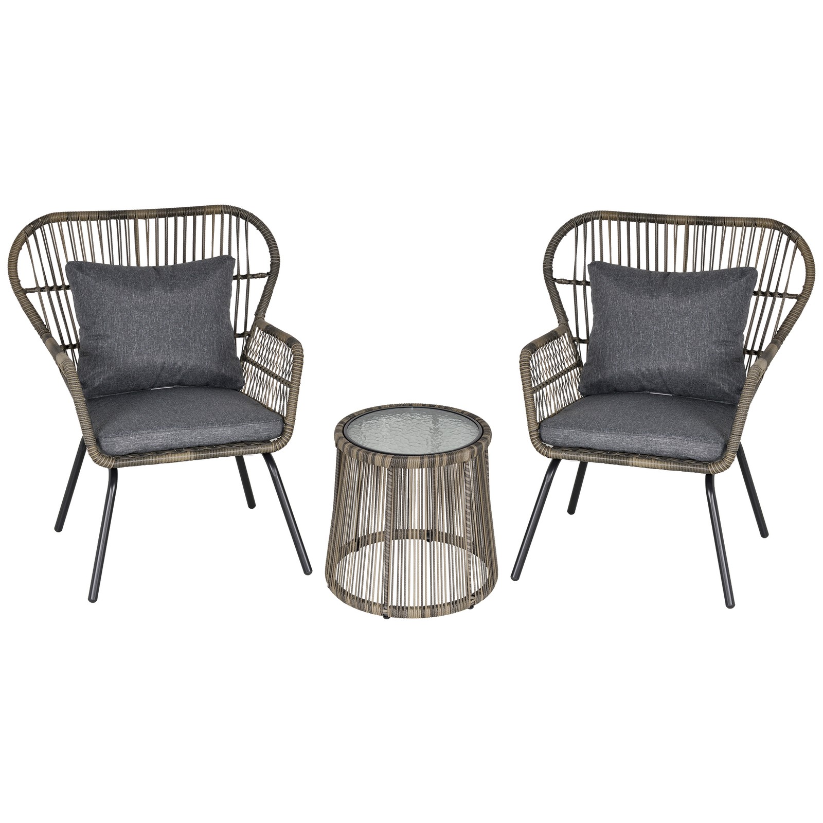 Outsunny 3 PCS Webbed PE Rattan Outdoor Patio Set w/ Cushions Steel Frame Grey