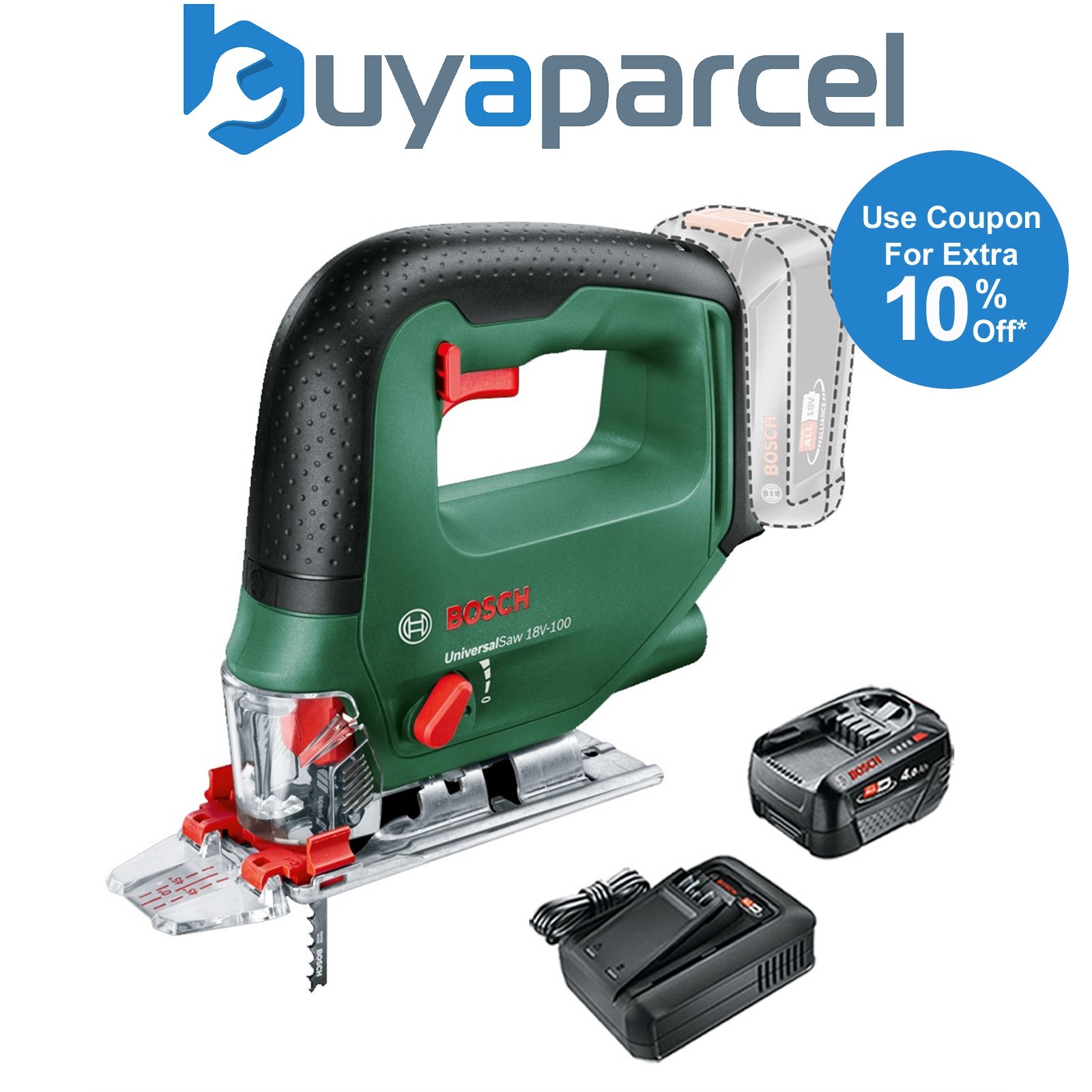 Bosch 0603011100 UniversalSaw 18v 18V-100 Cordless Jigsaw + 4AH Battery Kit