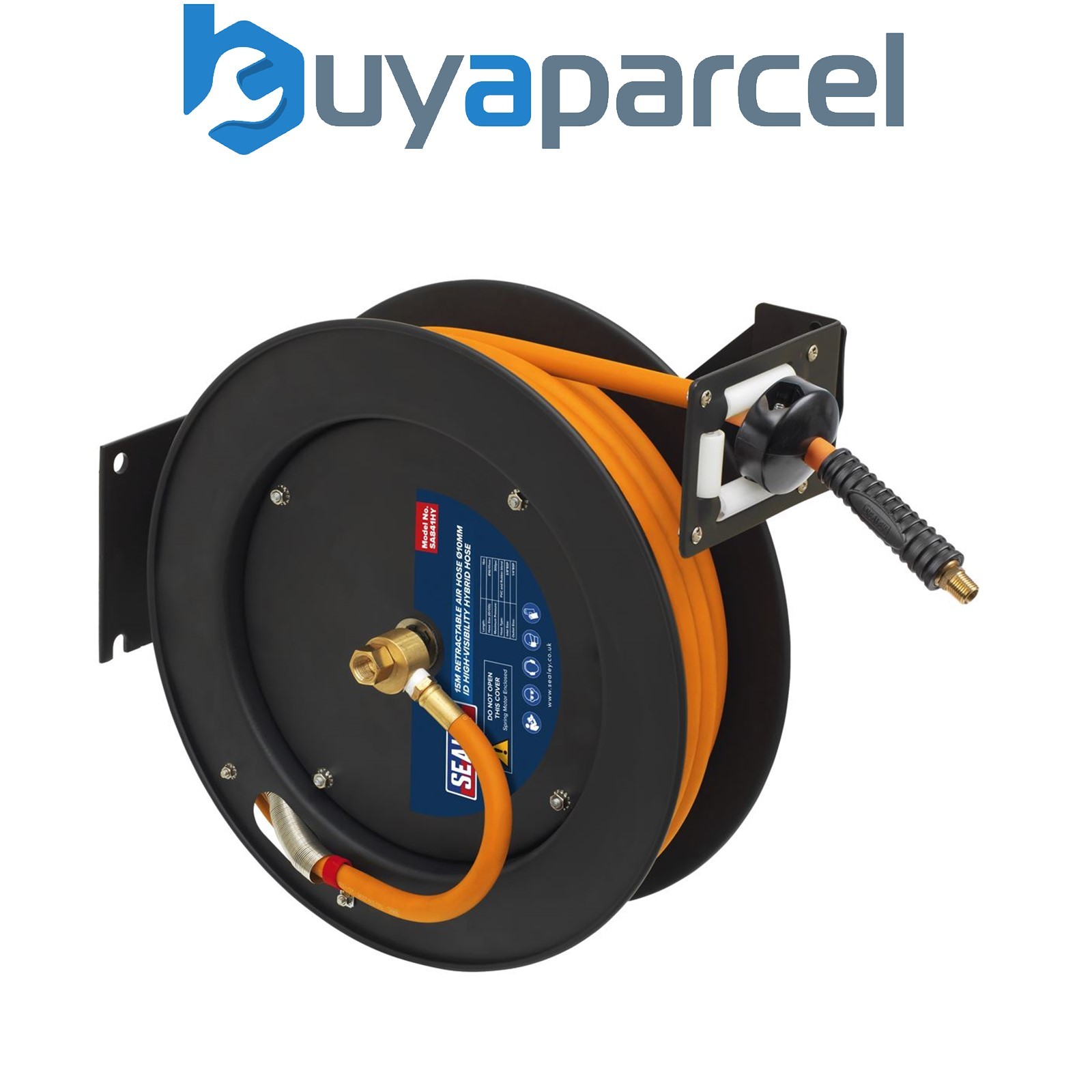 Sealey SA841HY 15m Retractable High-Visibility Hybrid Air Hose with Metal Reel 1