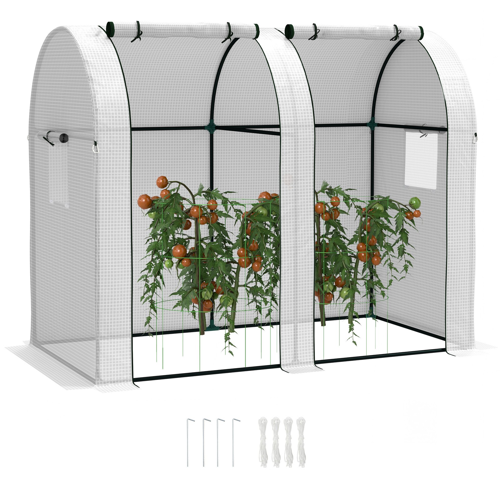 Outsunny Tomato Greenhouse with 2 Roll-up Doors, 185 x 94 x 150cm, White