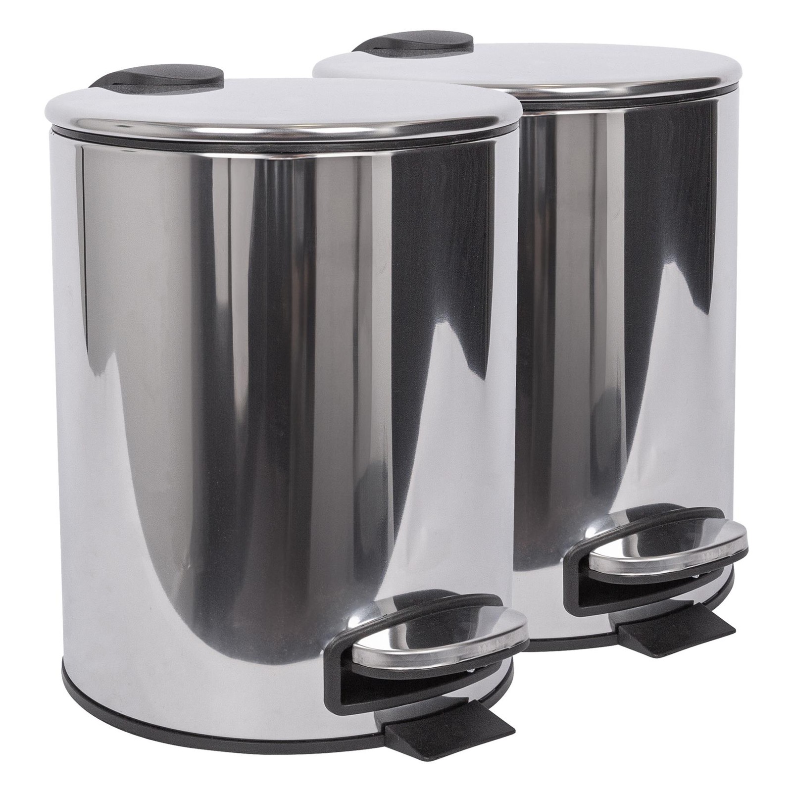 2x Chrome 5L Round Stainless Steel Pedal Bins Kitchen Bathroom Rubbish Waste Bin