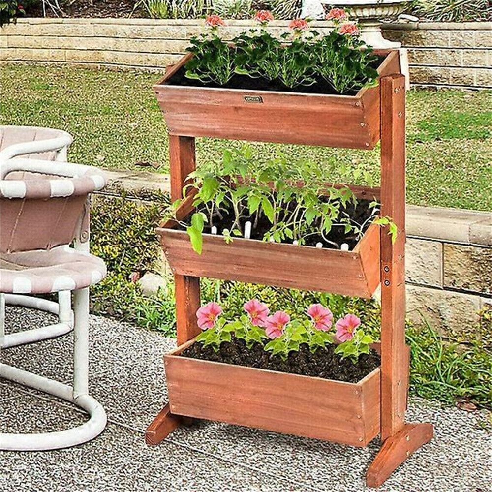 3-Tierd Large Wooden Vertical Raised Garden Bed Elevated Ladder Planter Box Herb