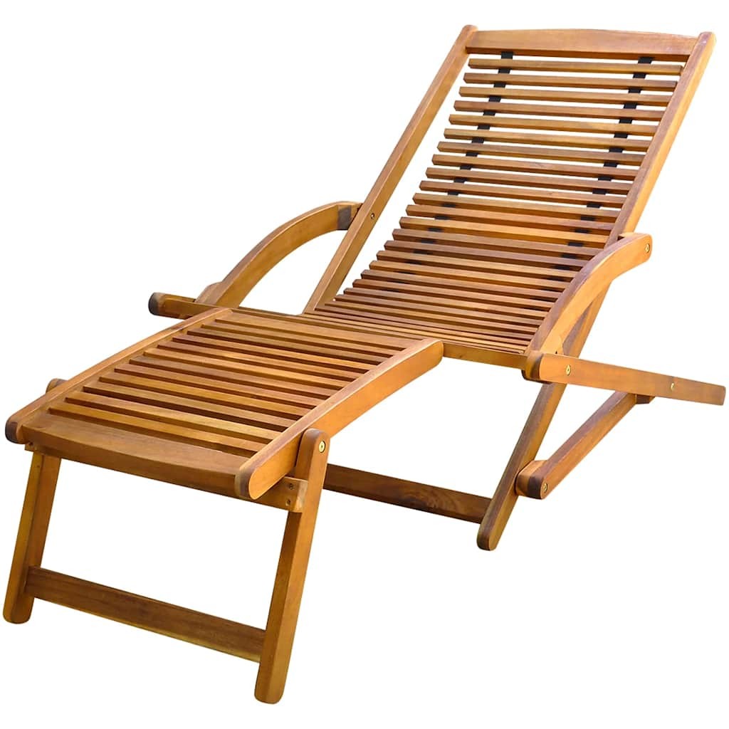 Deck Chair with Footrest Acacia Wood Outdoor Garden Recliner Sunlounger vidaXL
