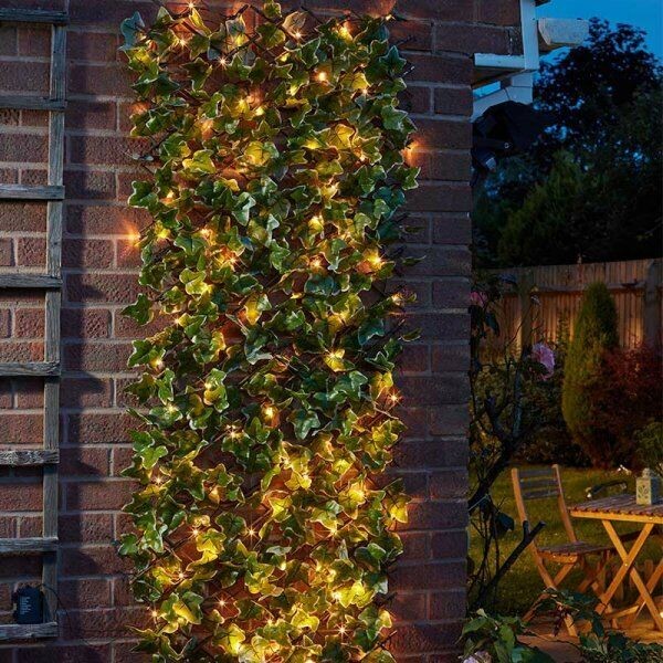 Solar LED Artificial Trellis Light Up Ivy Leaf Flower Wall Outdoor Garden 6ft