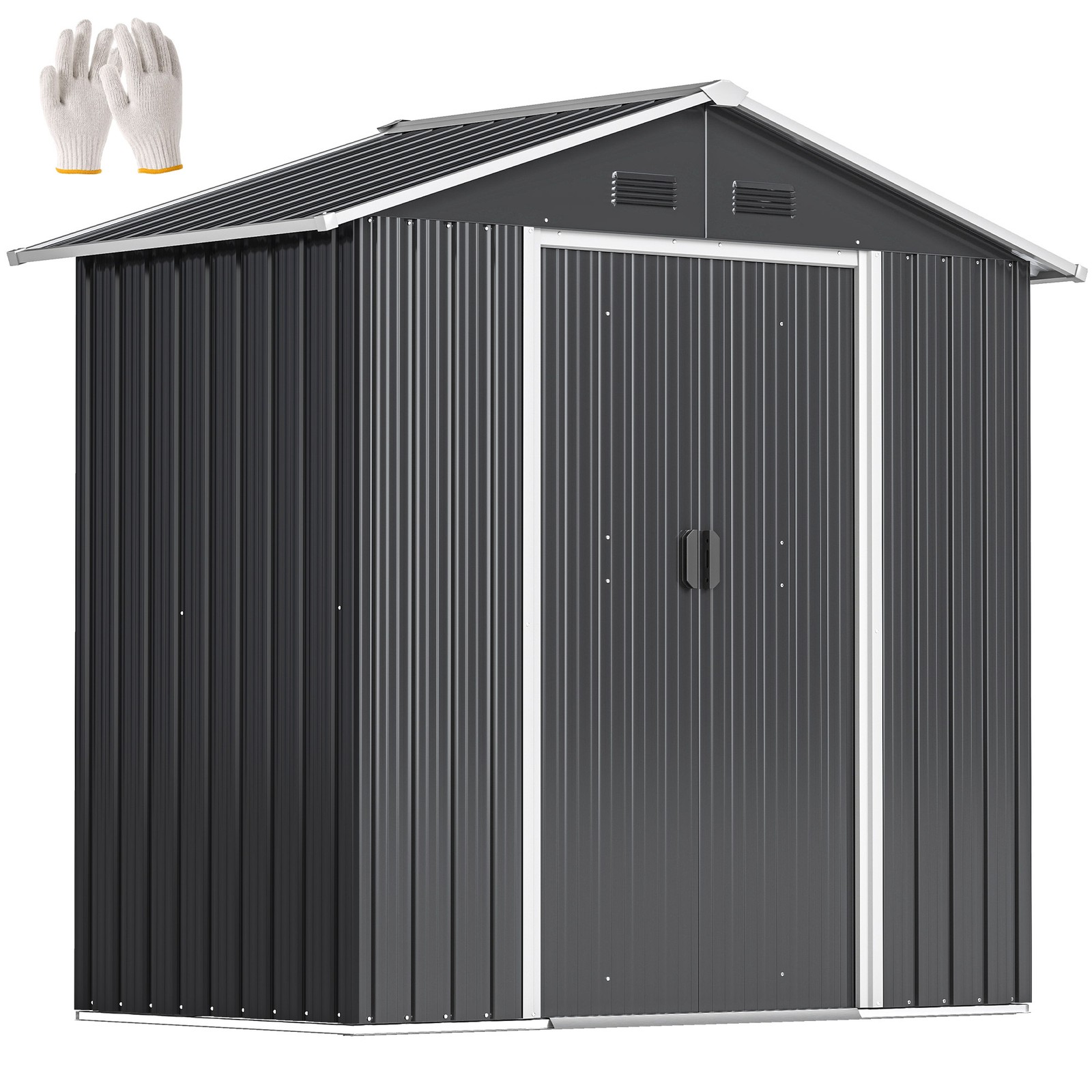 Outsunny 6.5x3.5ft Metal Garden Shed for Garden and Outdoor Storage, Dark Grey
