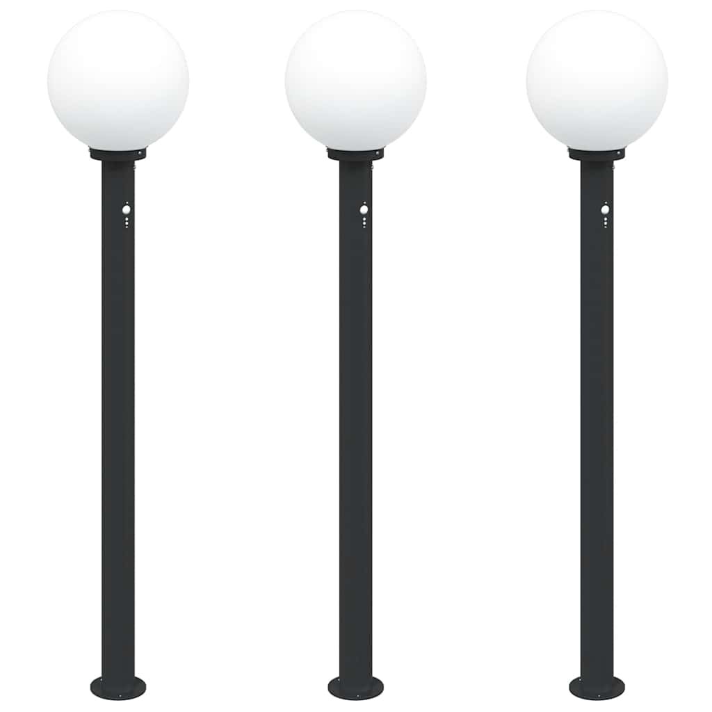 Bollard Lights 3pcs 120 cm Black Stainless Steel Sensor IP44 Outdoor vidaXL