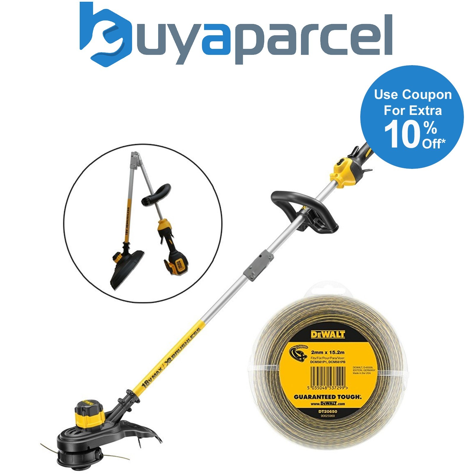 Dewalt DCM561PBS 18v XR Cordless Brushless Grass Trimmer Split Shaft + 15m Line