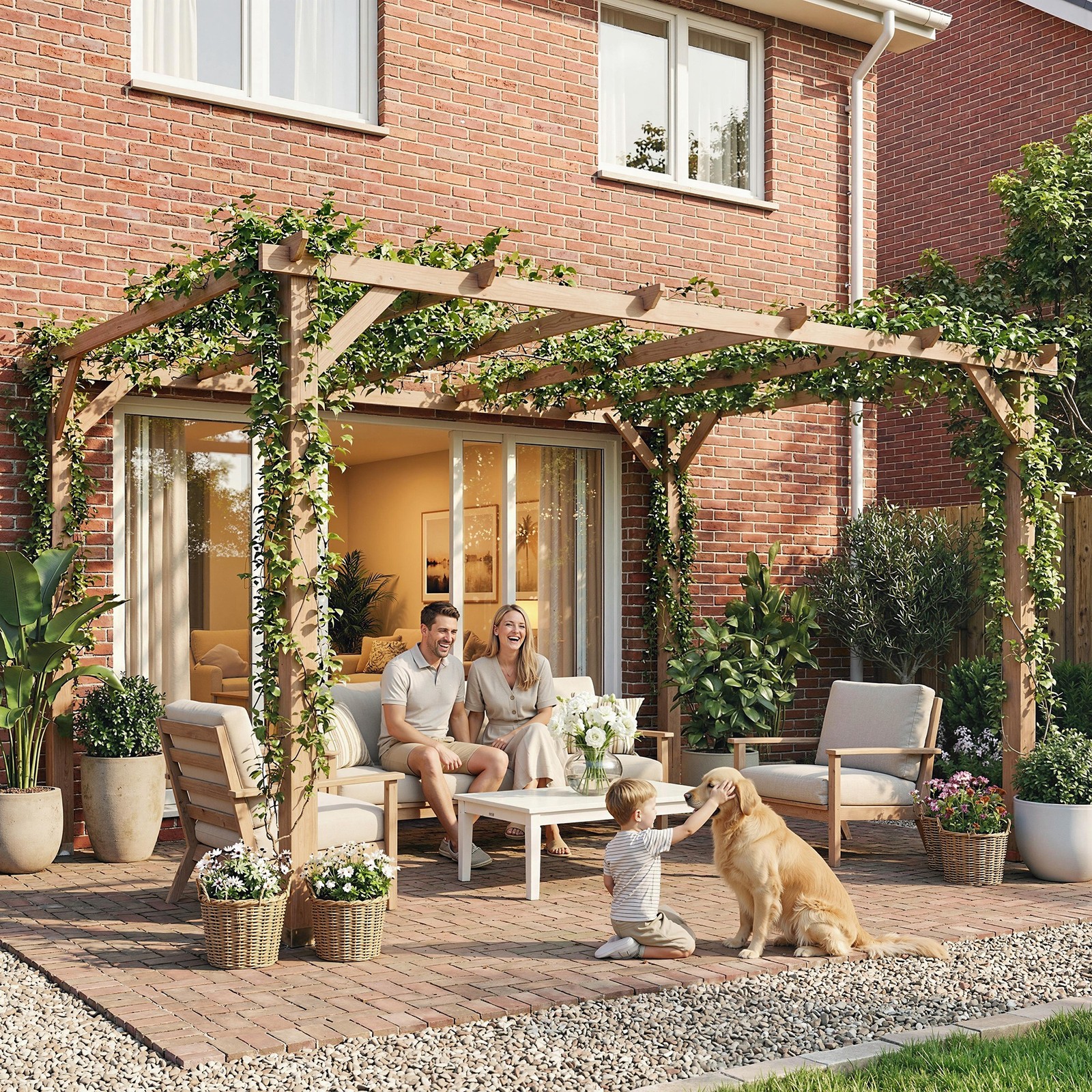 4 x 3 m Wooden Pergola, Garden Pergola Gazebo Grape Trellis, Maple Wood-effect