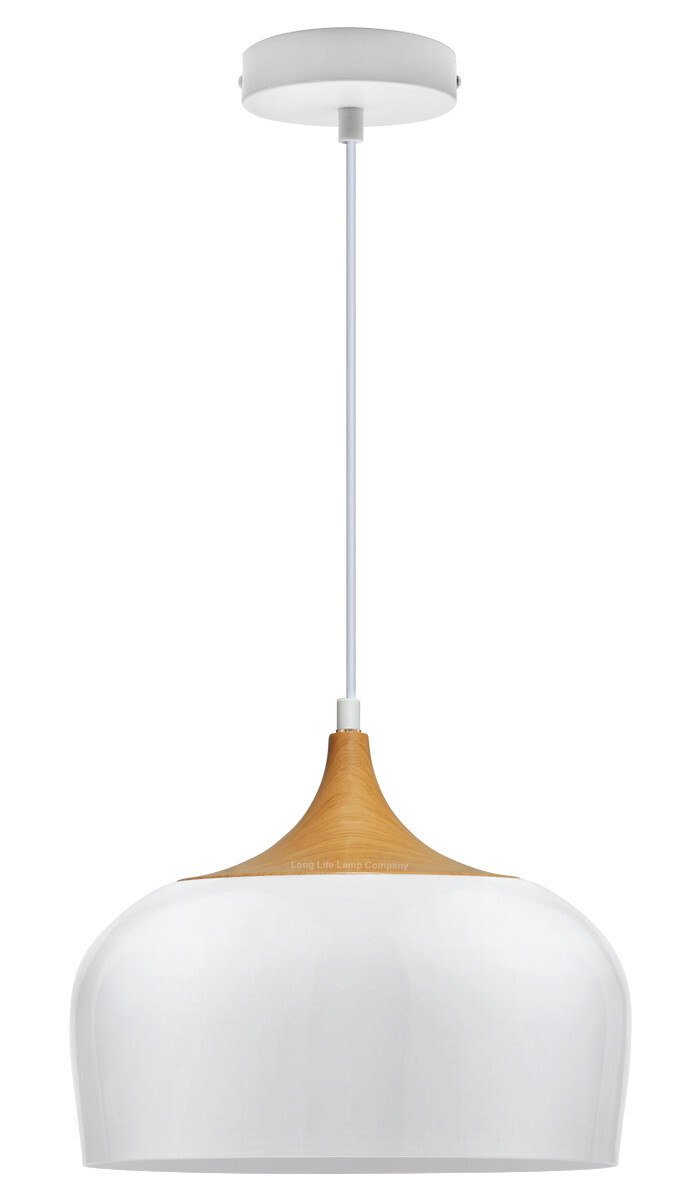 Vintage Industrial Metal White Wooden Effect Ceiling Pendant Shade Light H3048