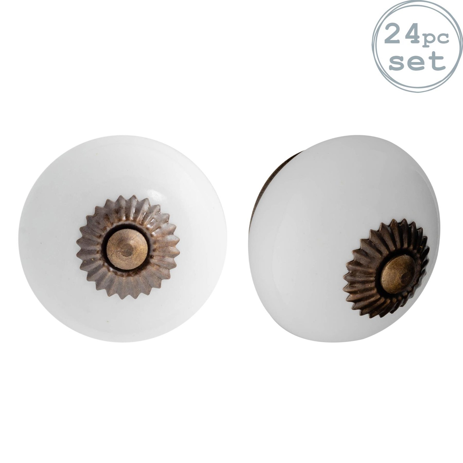 24x Round Ceramic Cabinet Knobs Vintage Cupboard Door Drawer Handles White