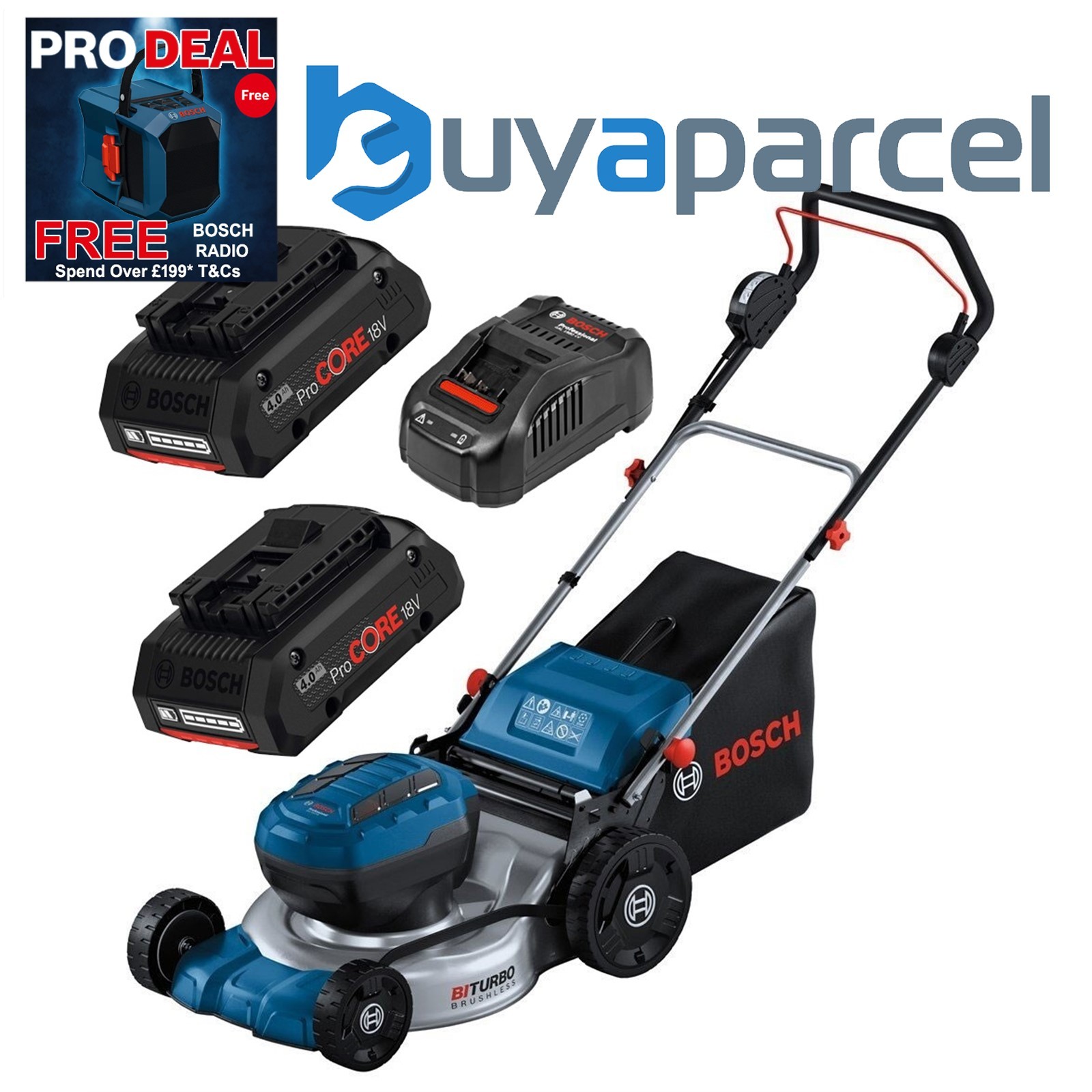 Bosch GRA 18V2-46 2X18V Cordless Lawn Mower + x2 4ah Batteries + Charger Kit