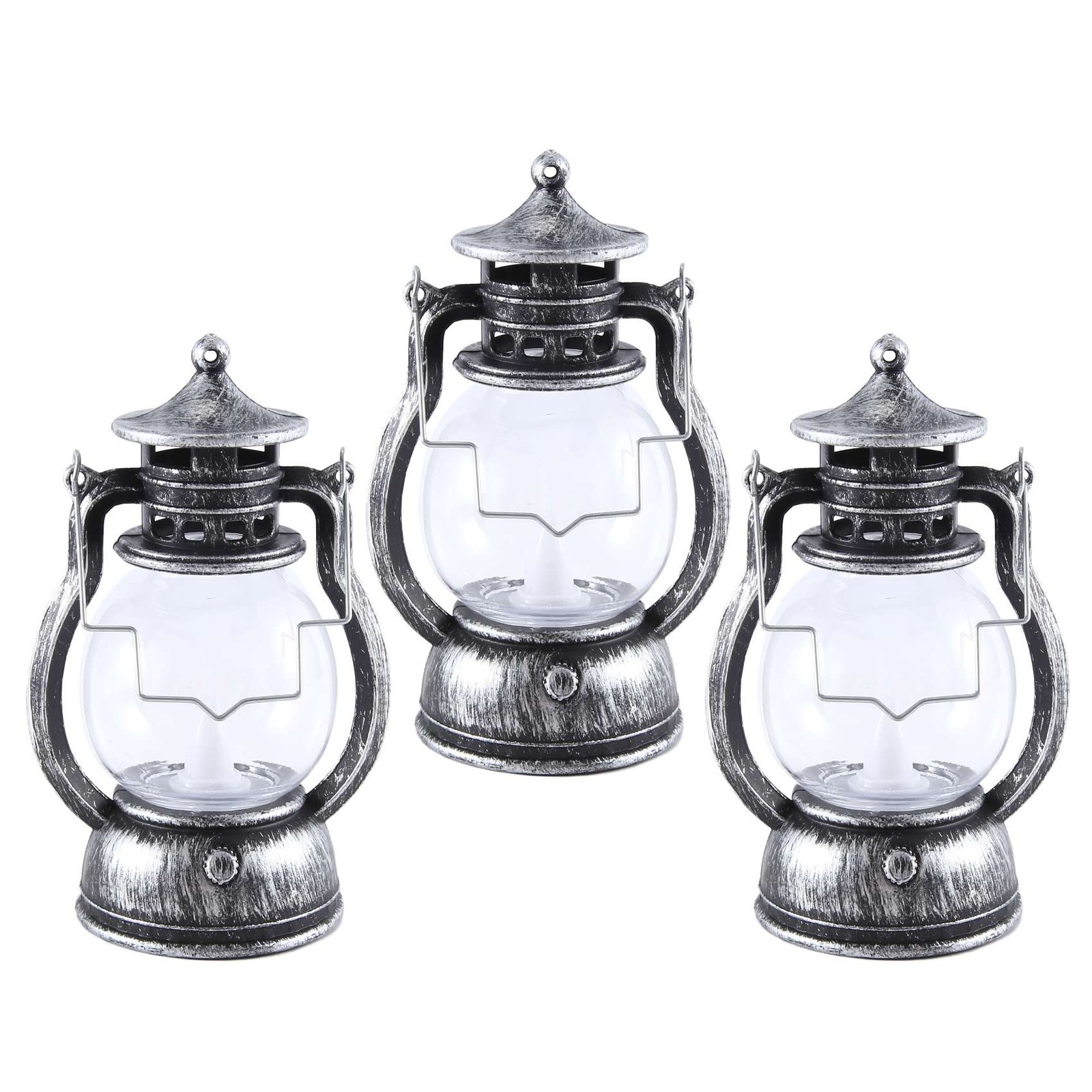 12 Pcs Vintage With LED Candle Hanging Candle Lanterns Battery Silver C3N42292