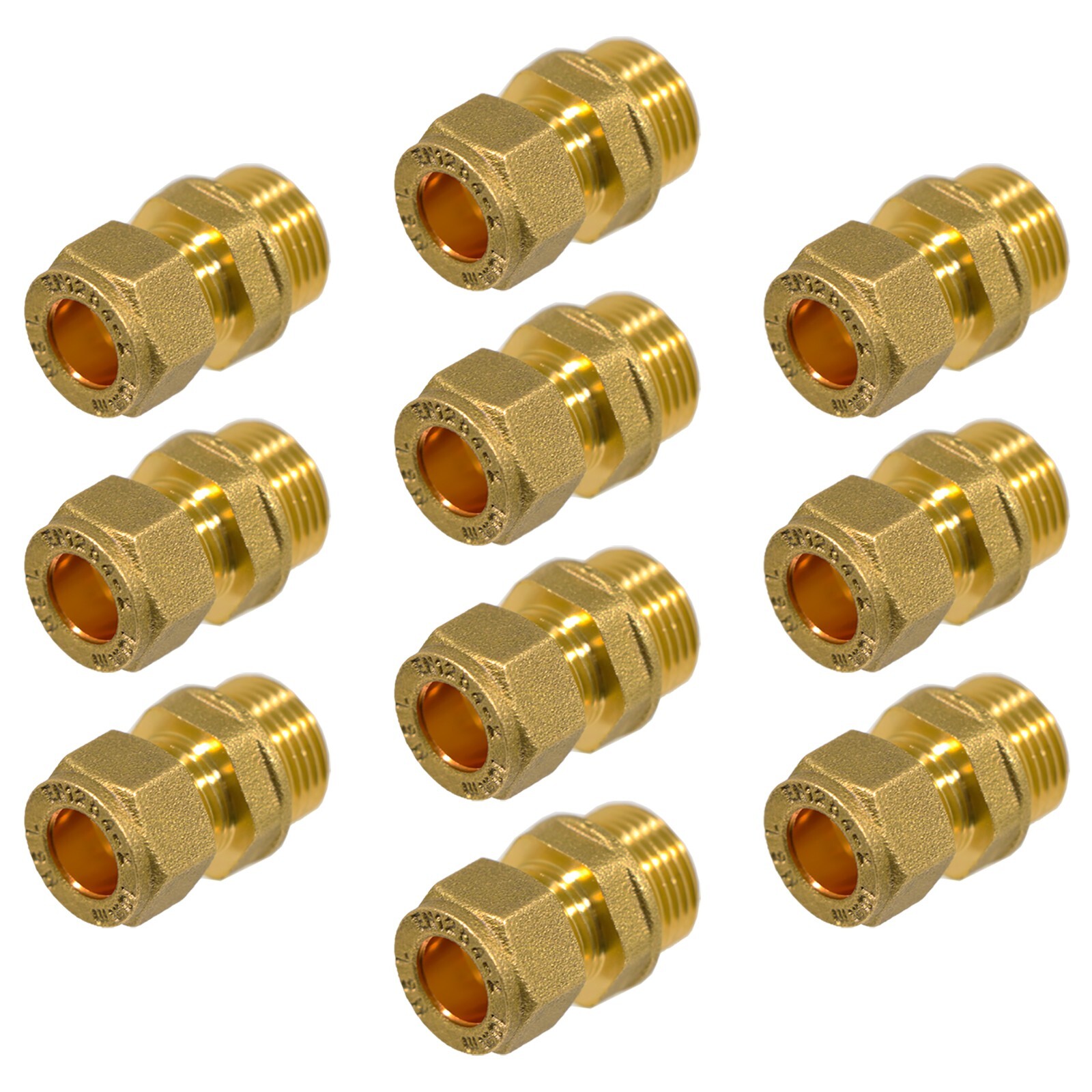 Compression Connector 10mm 3/8" BSP Male Straight Brass Pipe Coupler x 10 Pack