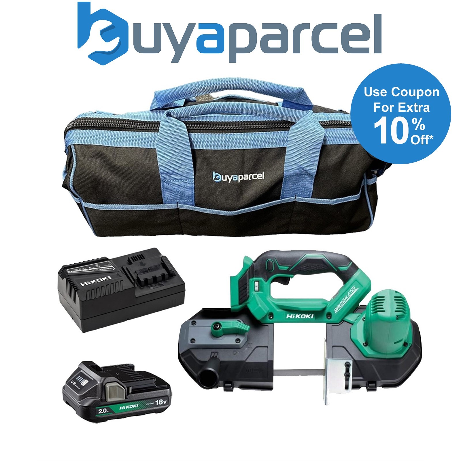 Hikoki CB18DBLJ4Z 18V Brushless Bandsaw + X1 2AH Battery + Charger + 21" Bag