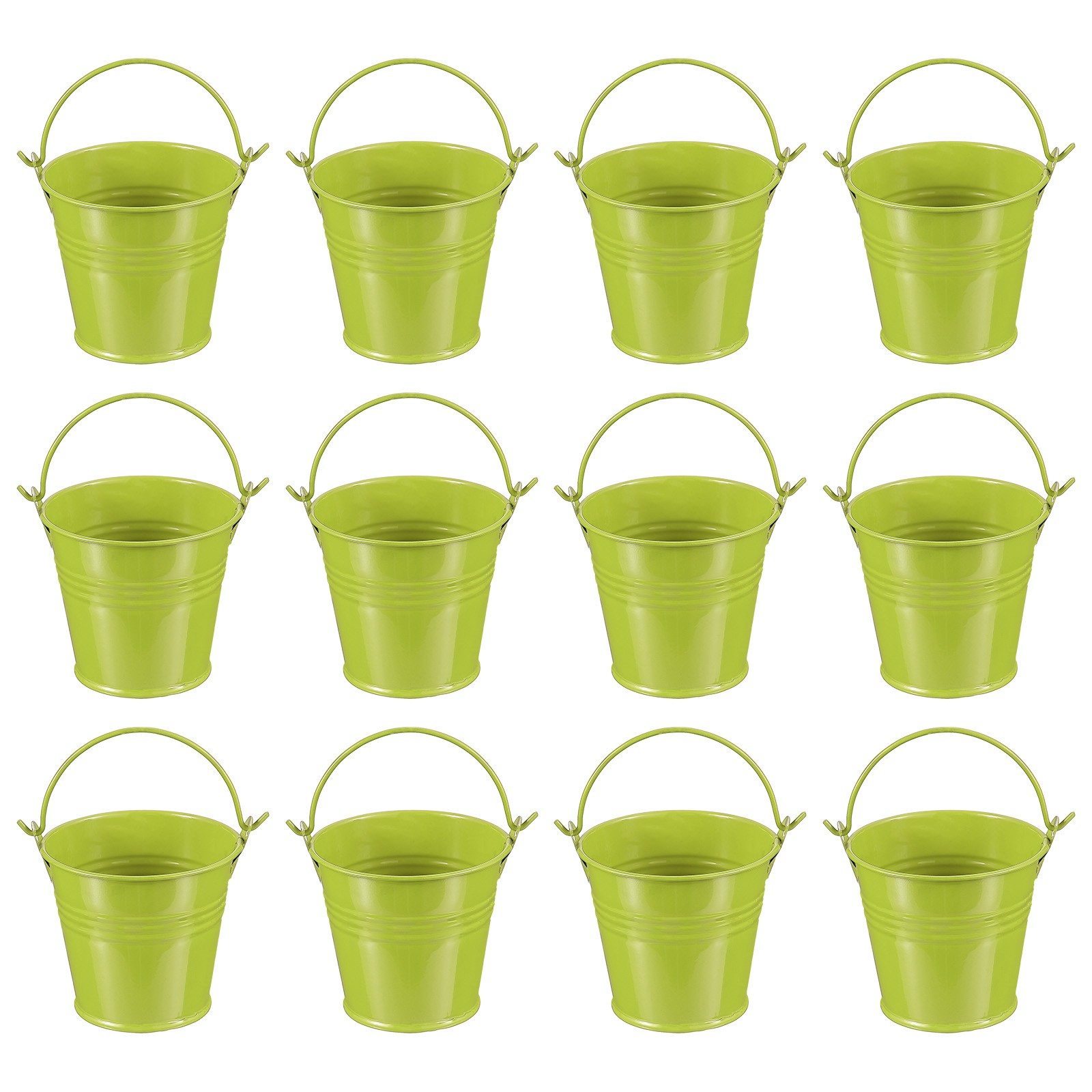 12 Pcs 2.7"x2.4" Small Metal Buckets with Handle Mini Galvanized Bucket Green