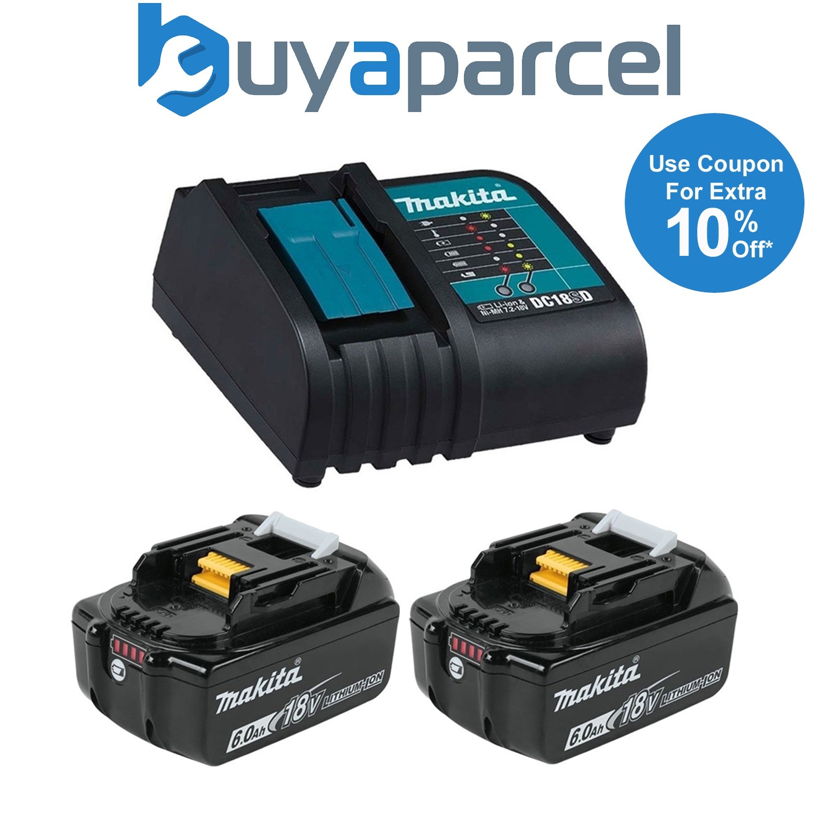 2x Genuine Makita 18V 6.0Ah LXT Lithium Battery BL1860 + DC18SD 240v Charger