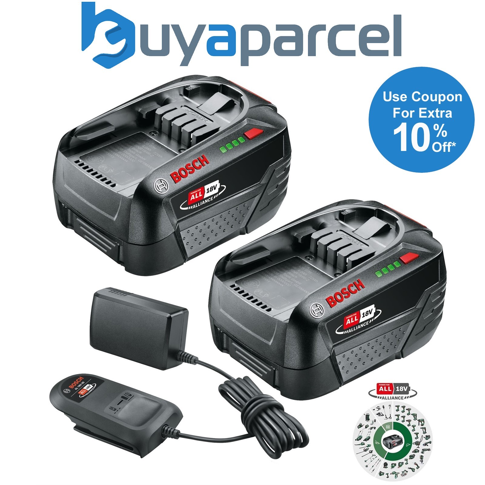 Bosch Starter Set 18V PBA 4.0Ah x 2 Battery Standard Charger Kit - Power For All