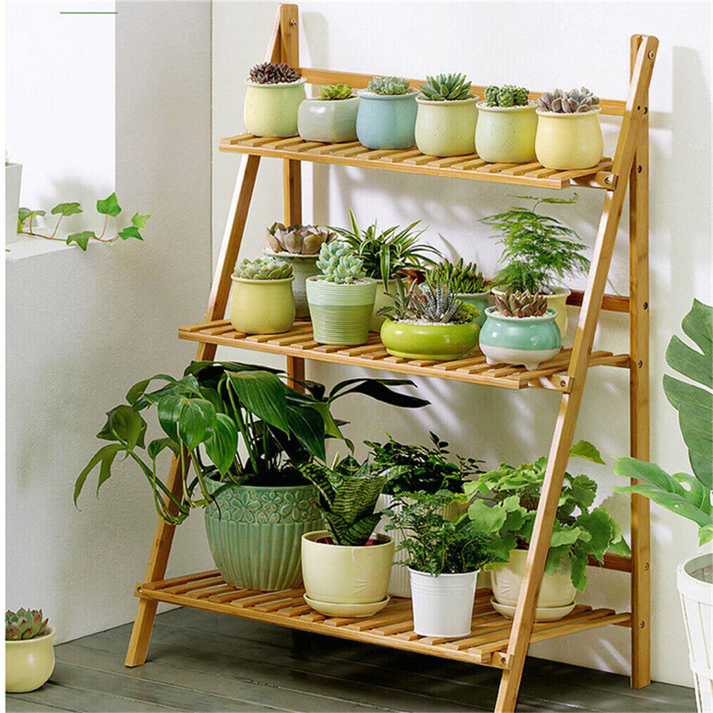 Wooden Plant Shelf Ladder Style Flower Pots Corner Stand Storage Unit In/Outdoor