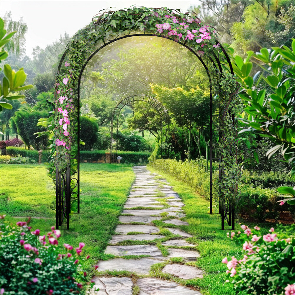 XXL Metal Curve Garden Arch Arbour Elevated Plant Climbing Archway Path Entrance