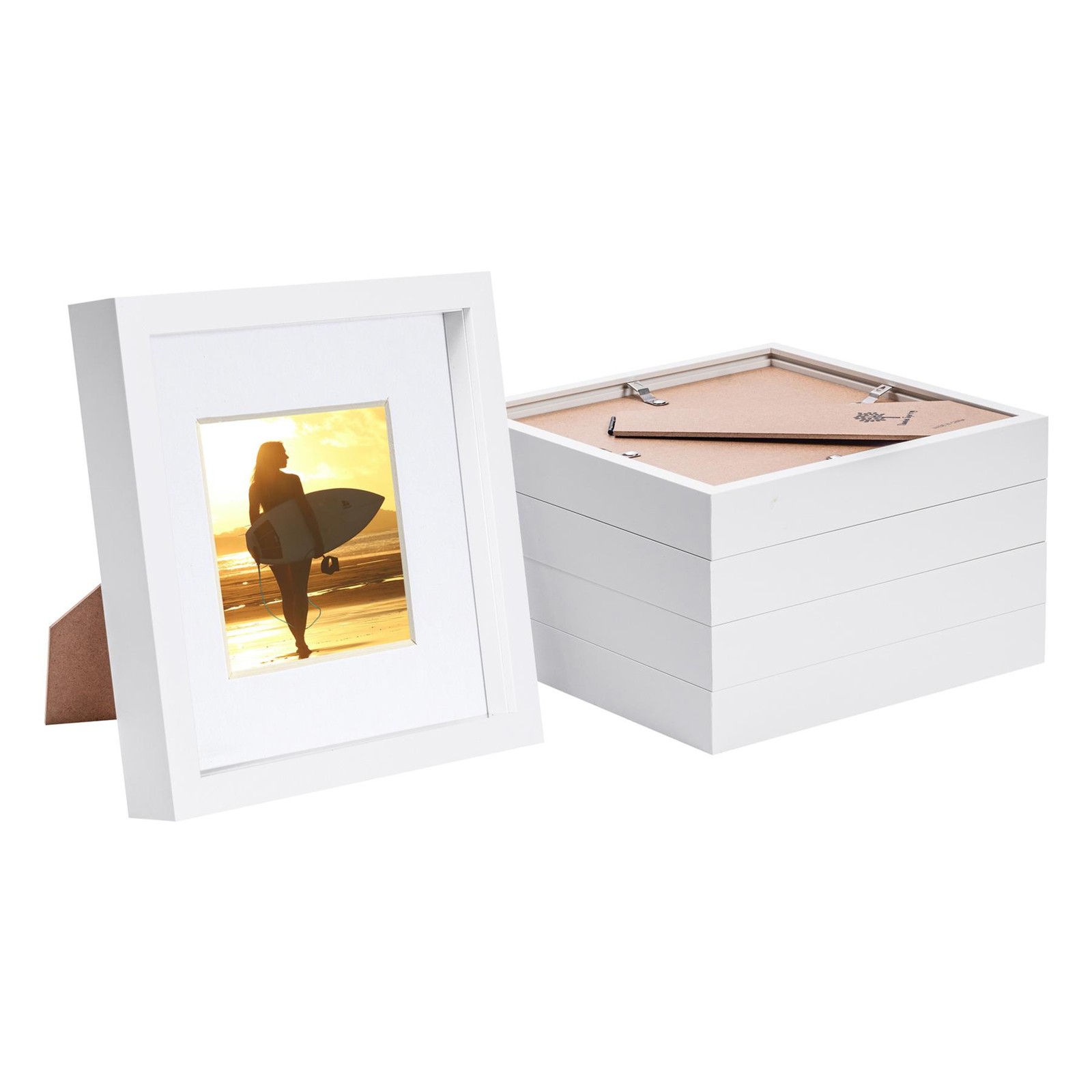 5x White 8" x 8" 3D Box Photo Frames White 4" x 4" Mount Craft Shadow Picture
