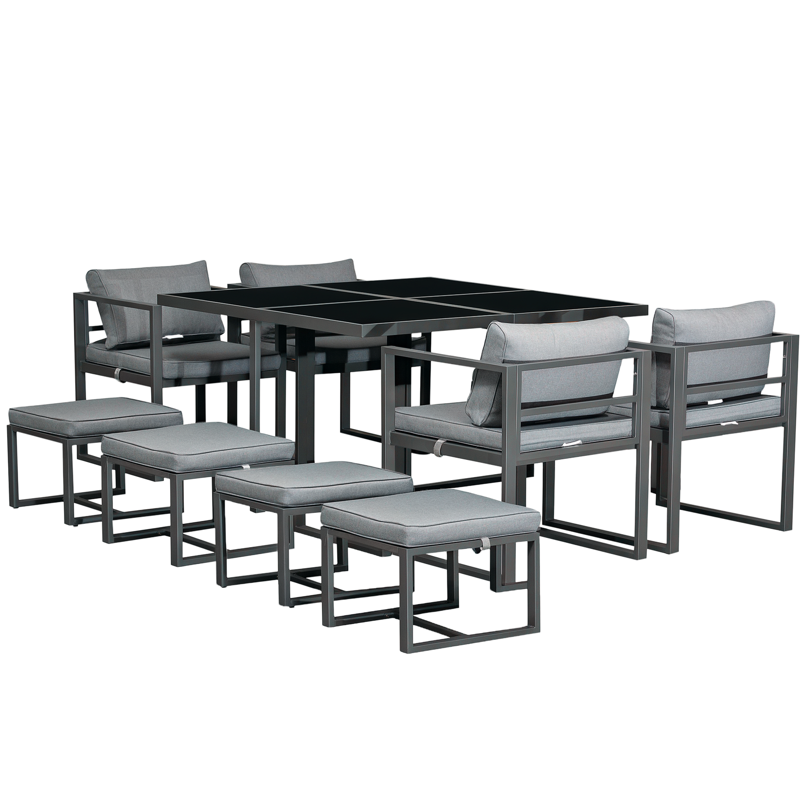 Outsunny 9PCs Patio Dining Sets 4 Chairs 4 Ottoman Cushioned Seating and Back