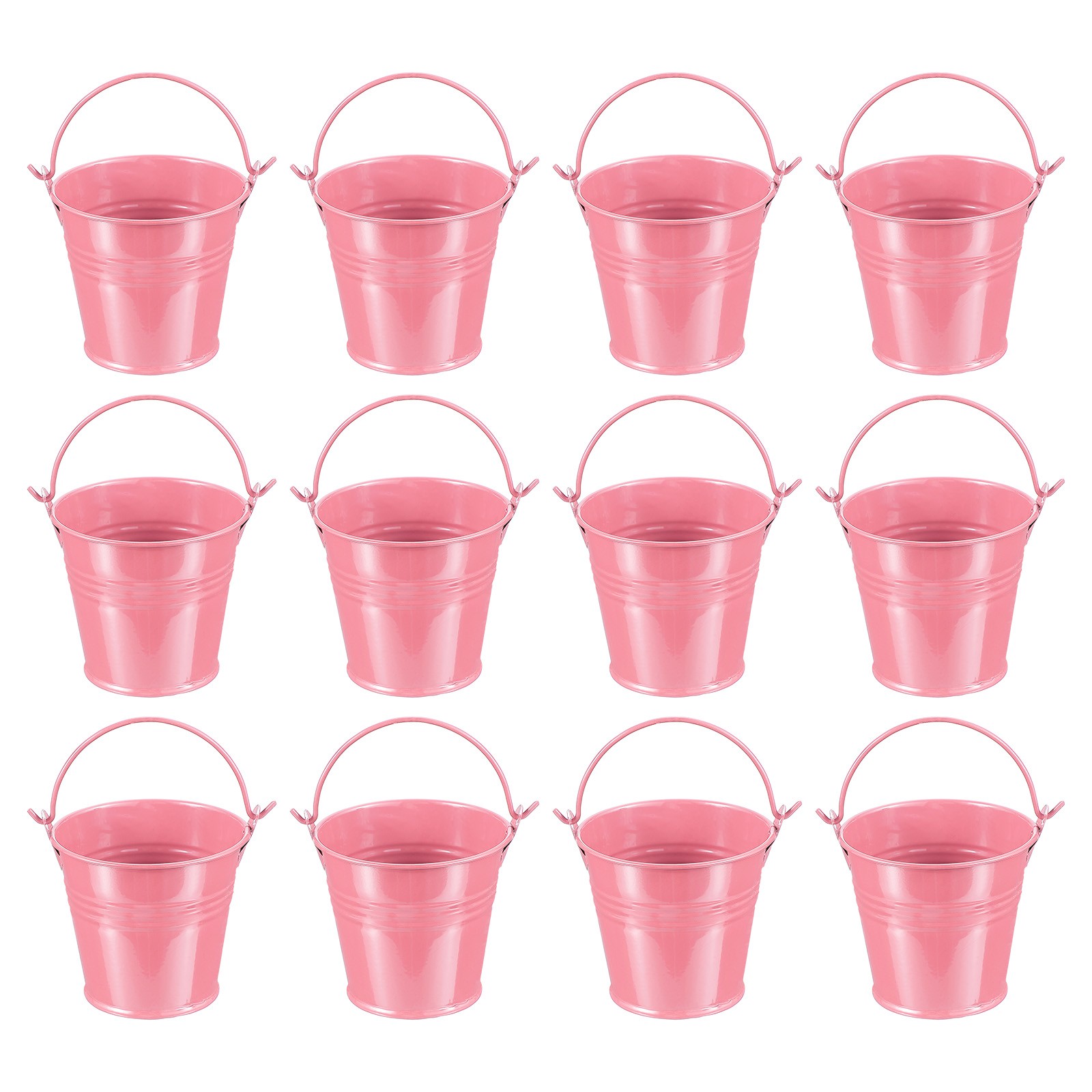 12 Pcs 2.7"x2.3" Small Metal Buckets with Handle Mini Galvanized Bucket Pink