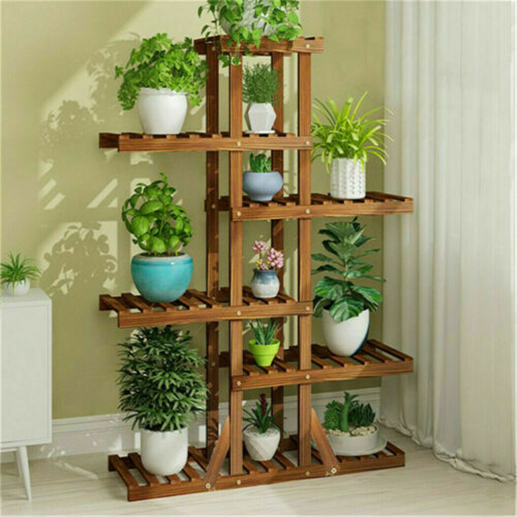 6 Tier Corner Wooden Plant Stand Ladder Flower pot Display Rack Shelf Holder New