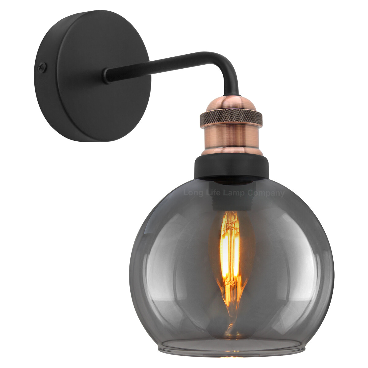 Modern Vintage Industrial Antique Smoked Grey Glass Globe Wall Light M0231